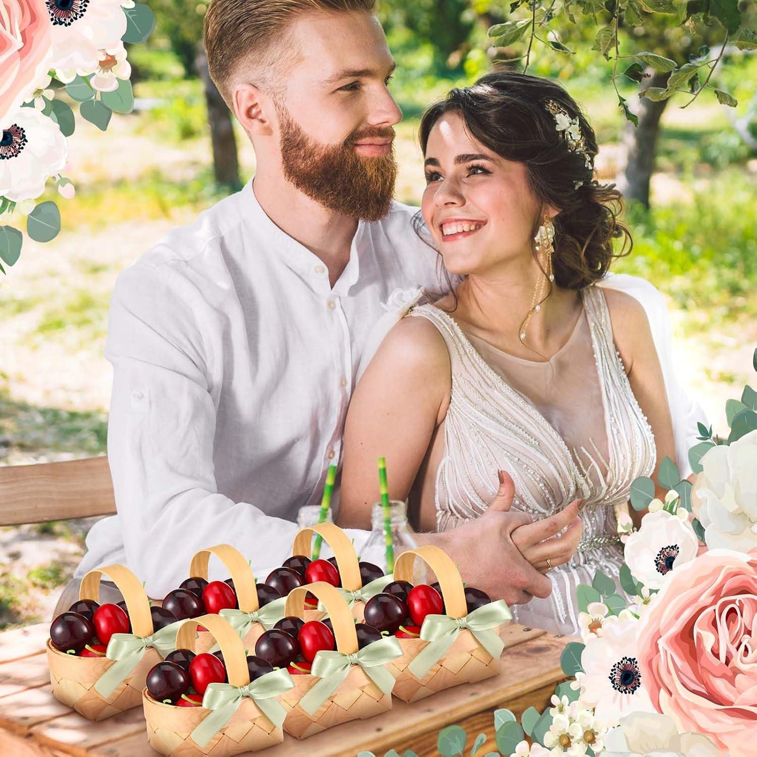 Cestas Mini Tejidas Geelin 12 Pcs Verde Salvia con Mangos