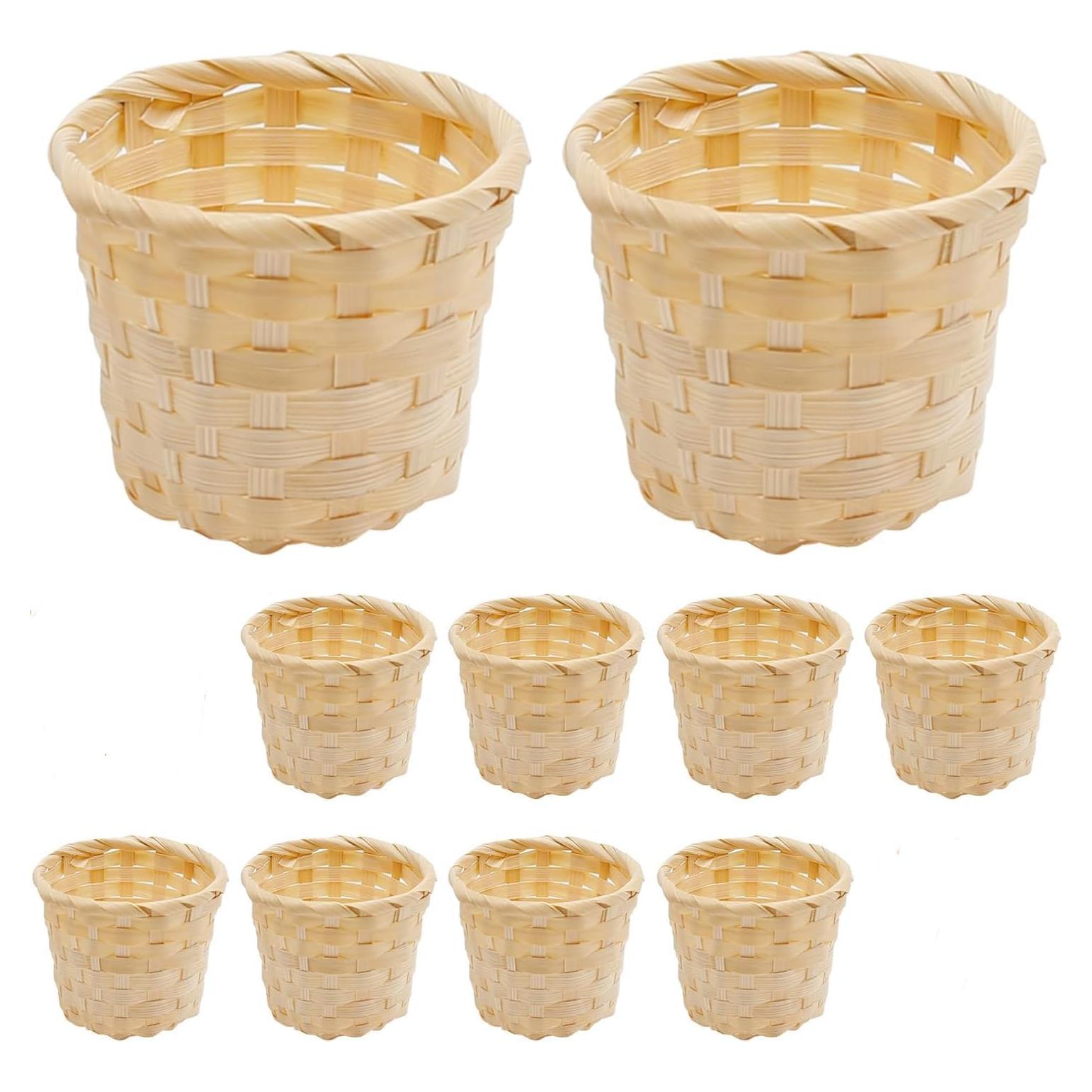 10 Mini Cestas de Madera Tejidas Shibeiparts 9x7.5cm