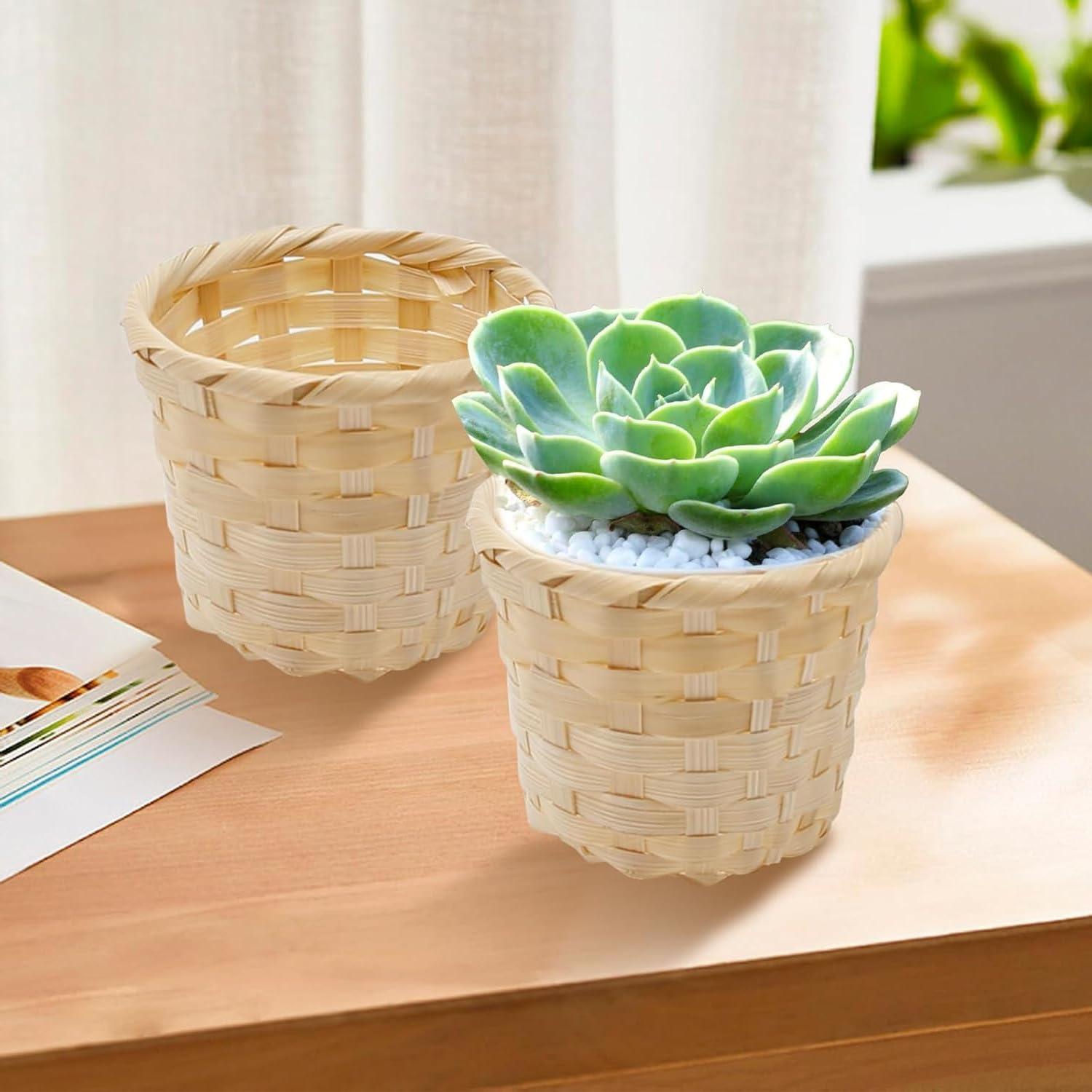 10 Mini Cestas de Madera Tejidas Shibeiparts 9x7.5cm