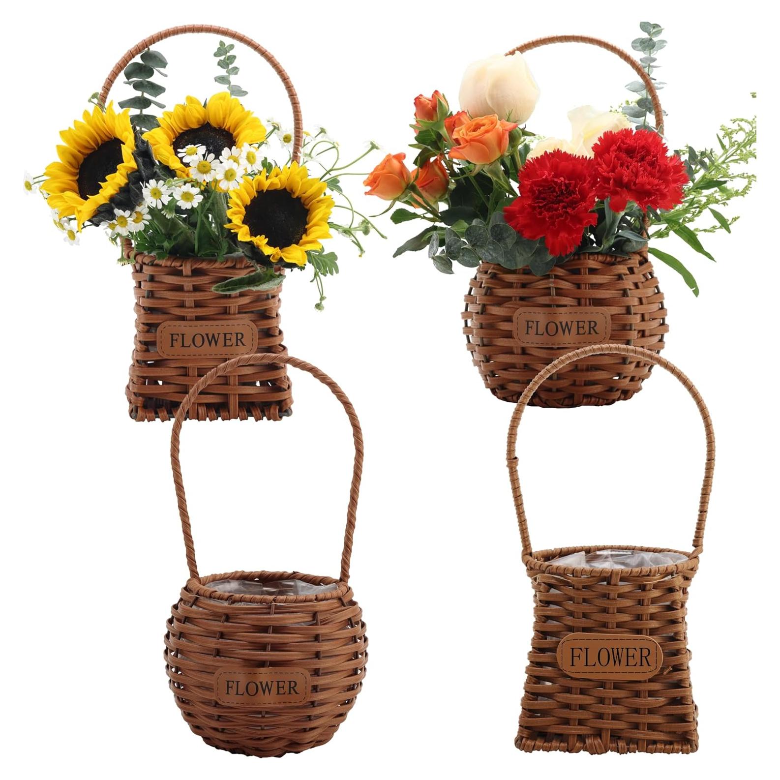 Juego de 4 Cestas de Flores QENUIITEA Imitación Mimbre 29x12cm