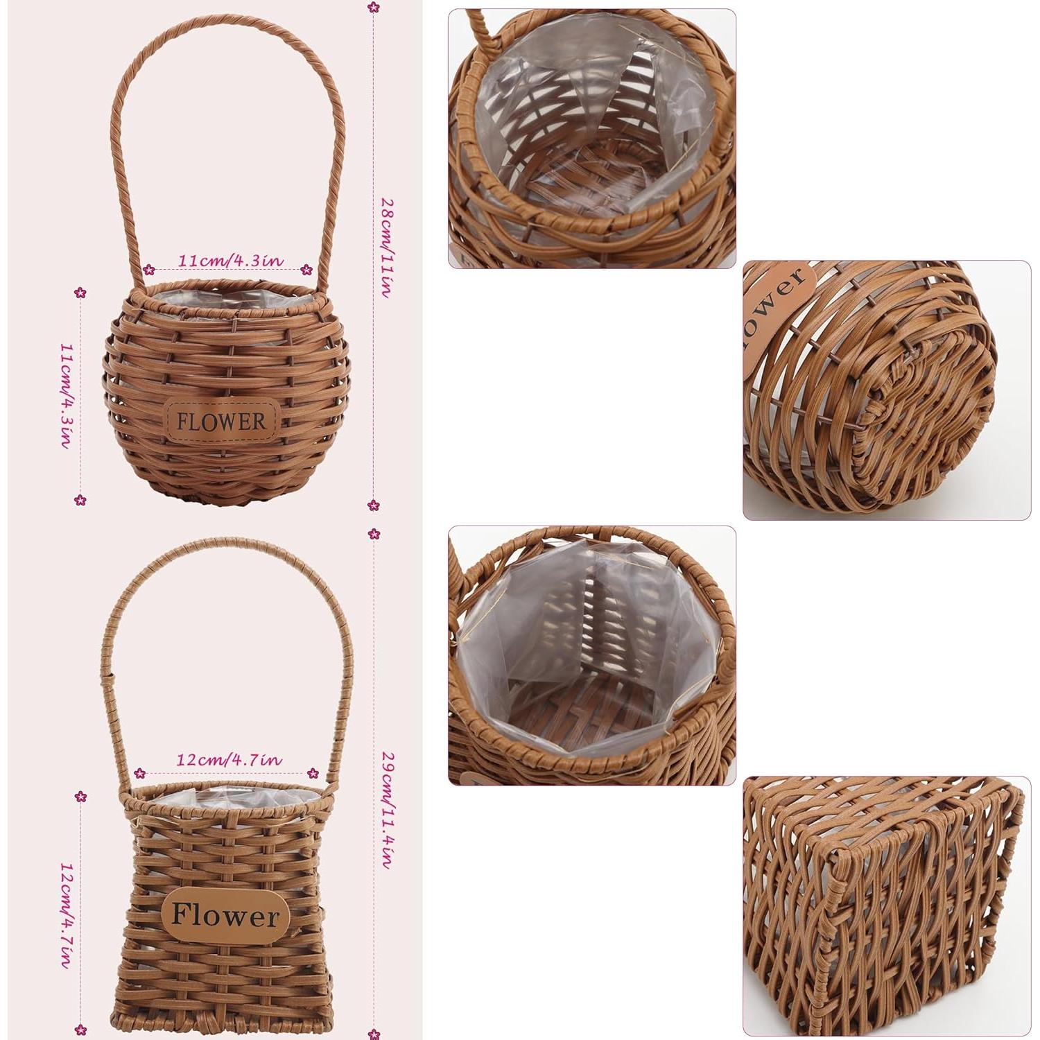 Juego de 4 Cestas de Flores QENUIITEA Imitación Mimbre 29x12cm