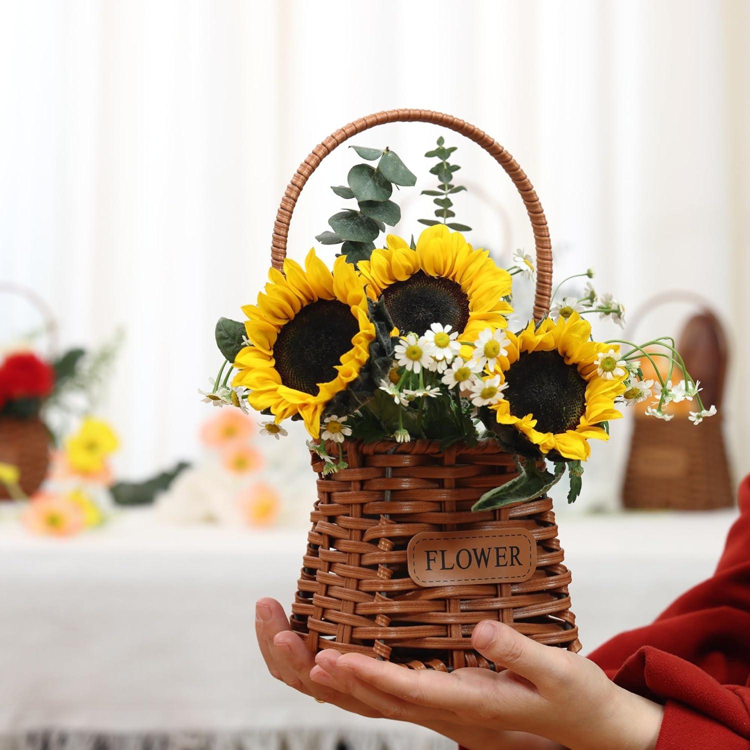 Juego de 4 Cestas de Flores QENUIITEA Imitación Mimbre 29x12cm