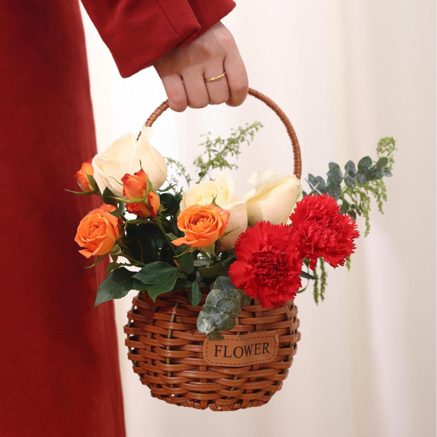 Juego de 4 Cestas de Flores QENUIITEA Imitación Mimbre 29x12cm