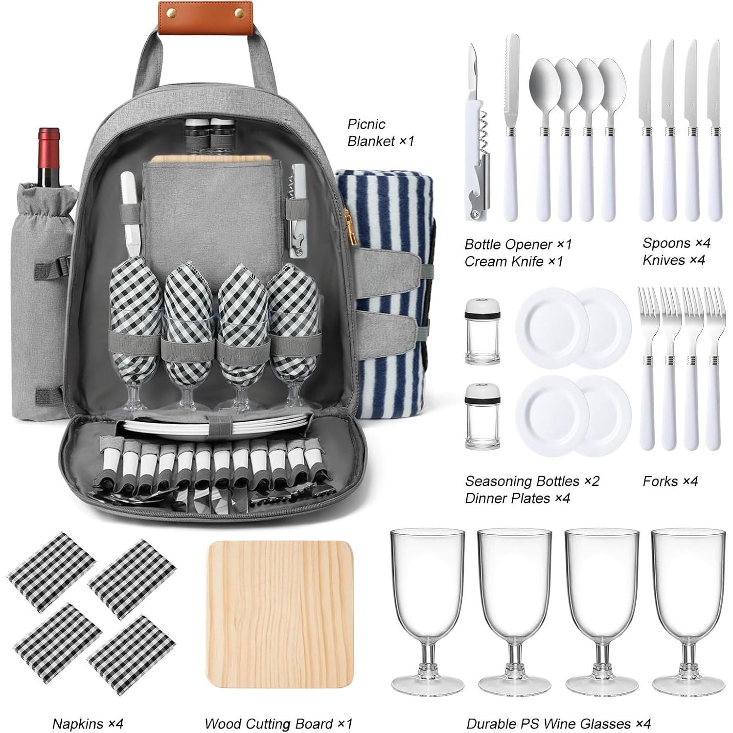 Mochila de Picnic DHAEE para 4 Personas con Enfriador y Manta