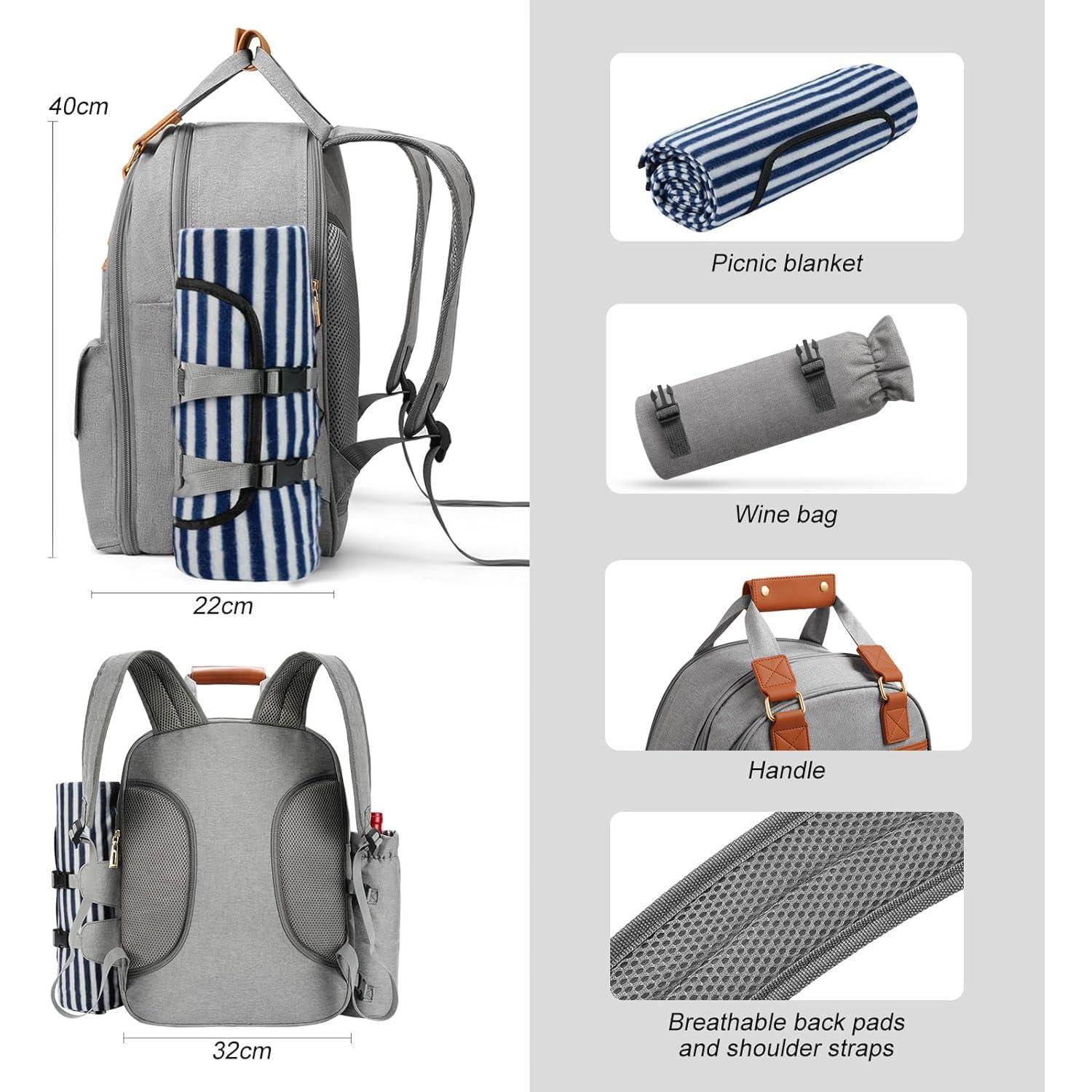 Mochila de Picnic DHAEE para 4 Personas con Enfriador y Manta