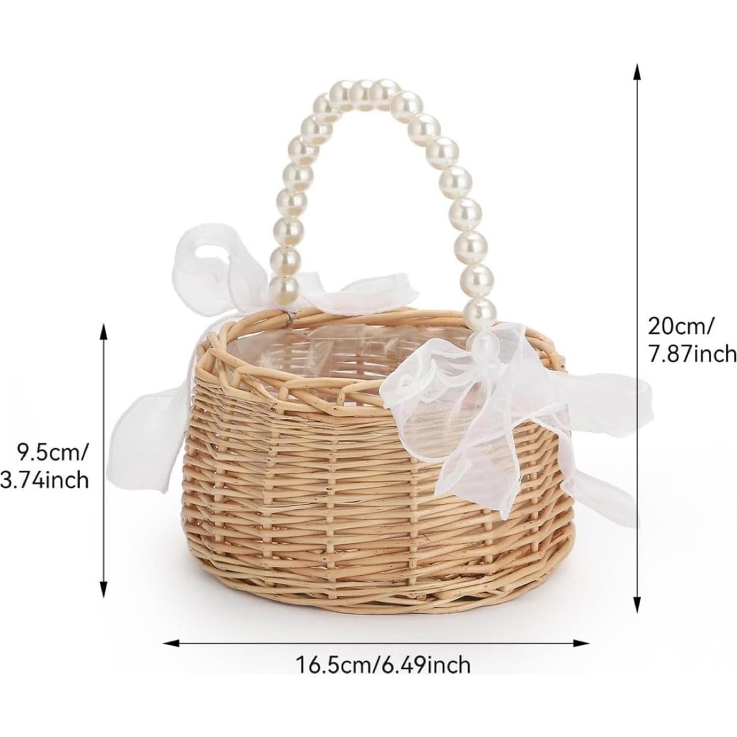 Cesta de Flores de Mimbre VIPWIN 16.5x20 cm con Mango de Perlas