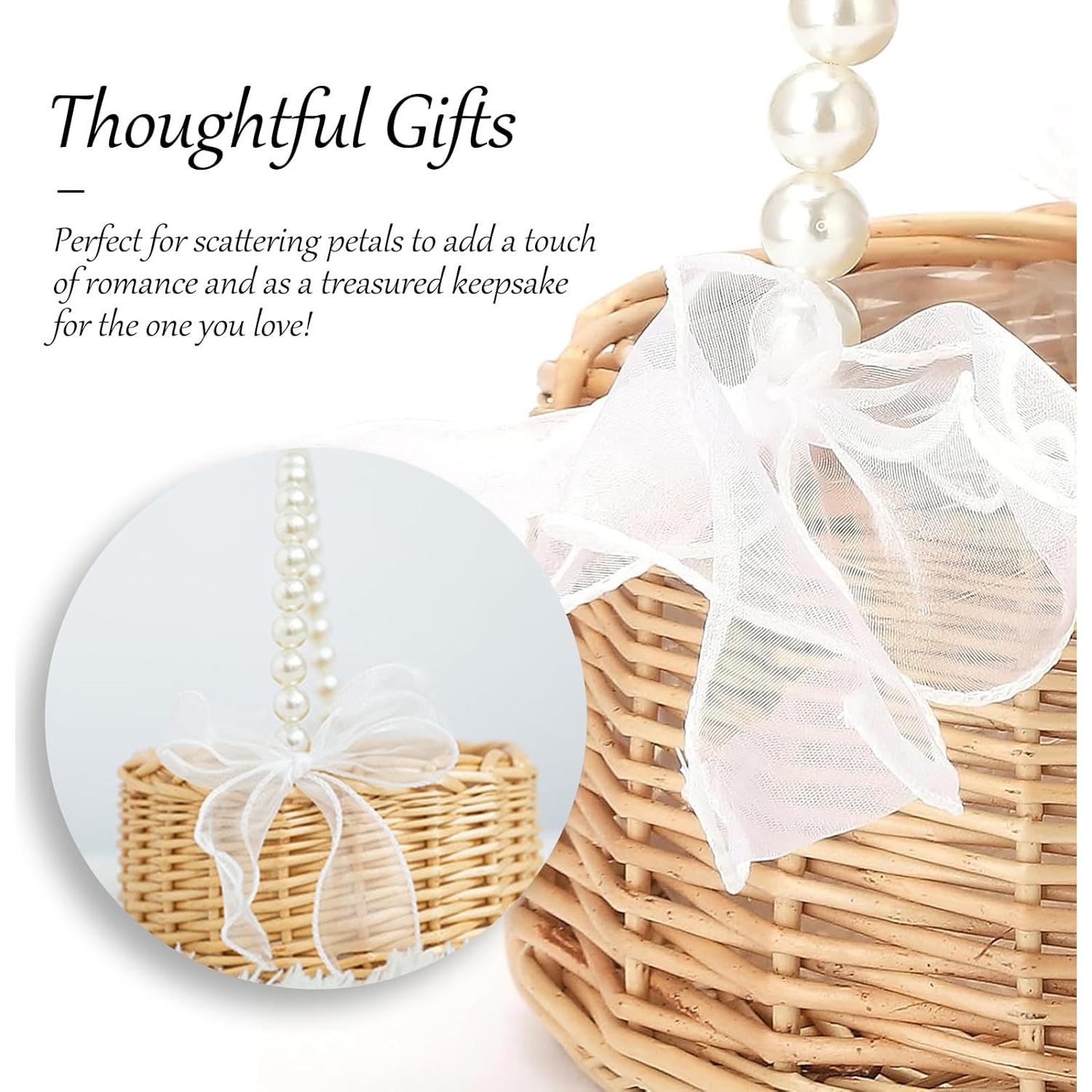 Cesta de Flores de Mimbre VIPWIN 16.5x20 cm con Mango de Perlas