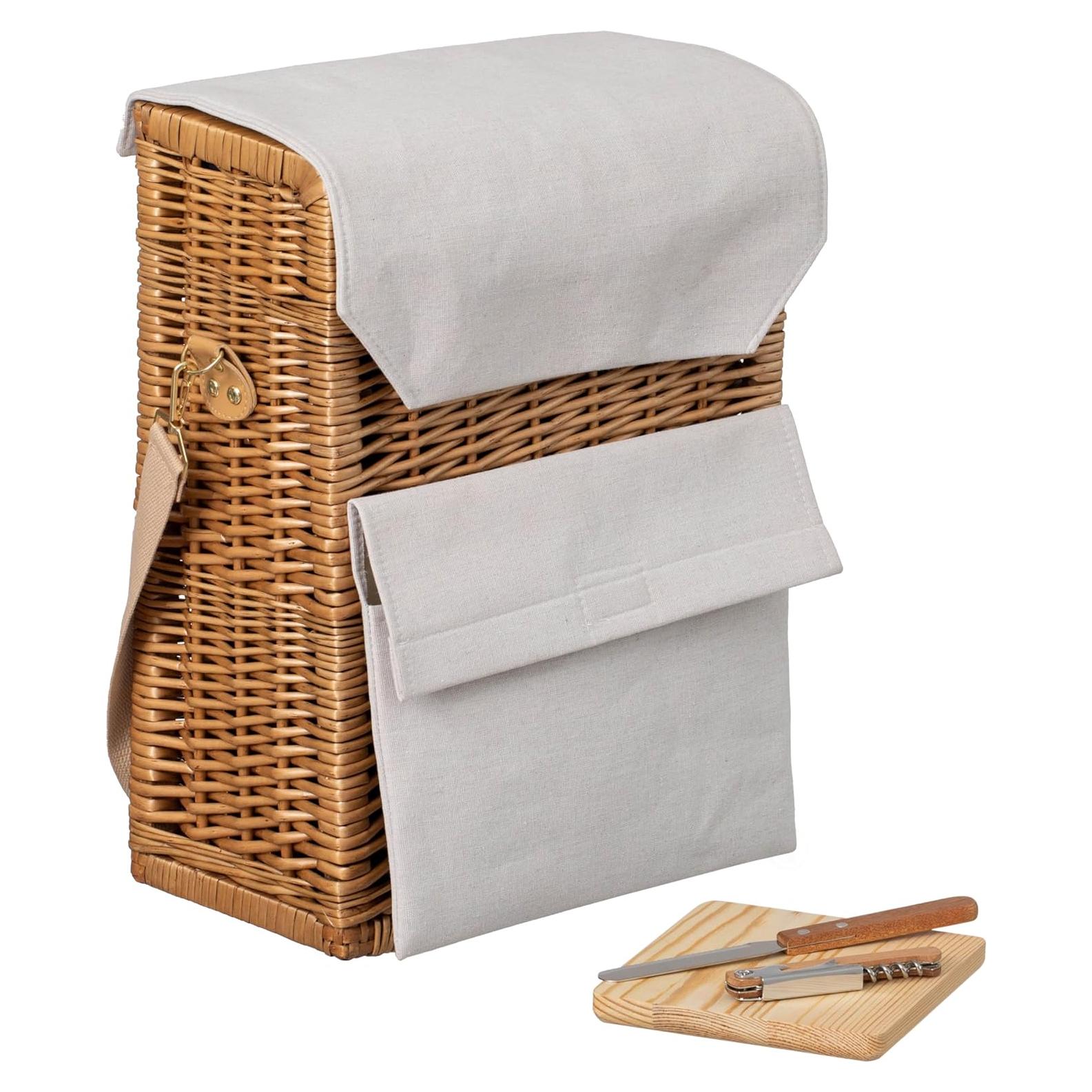 Cesta de Picnic de Mimbre Quickway con Tabla y Cuchillo