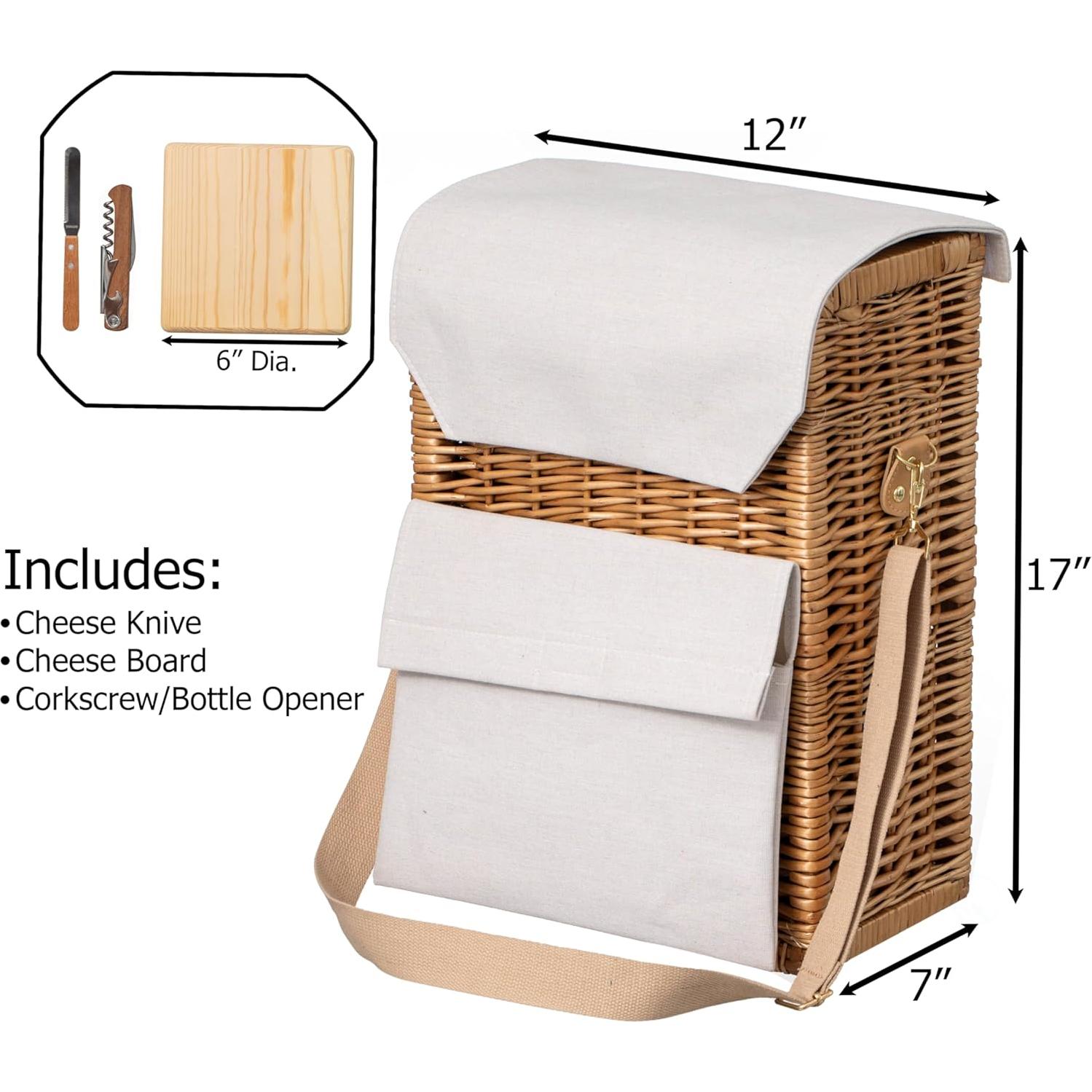 Cesta de Picnic de Mimbre Quickway con Tabla y Cuchillo