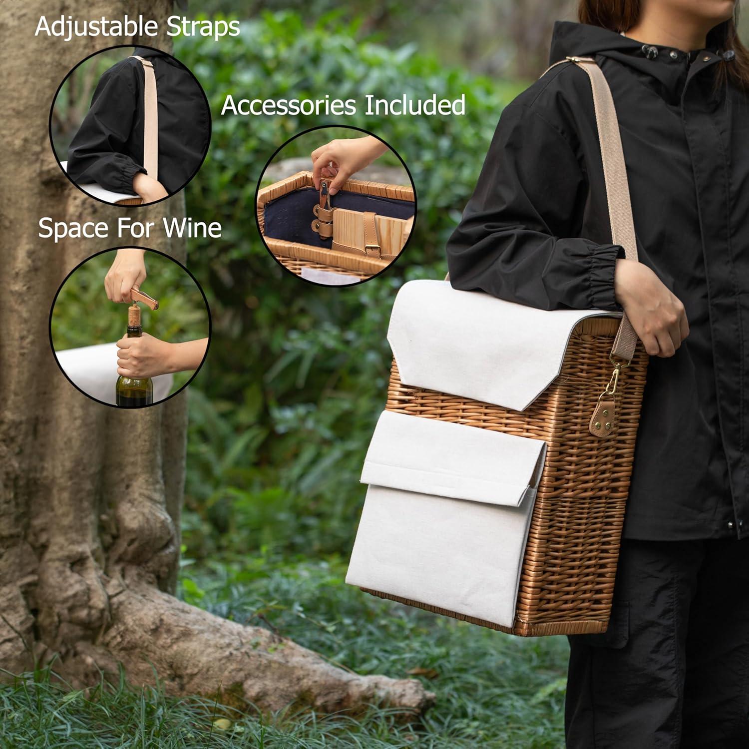 Cesta de Picnic de Mimbre Quickway con Tabla y Cuchillo