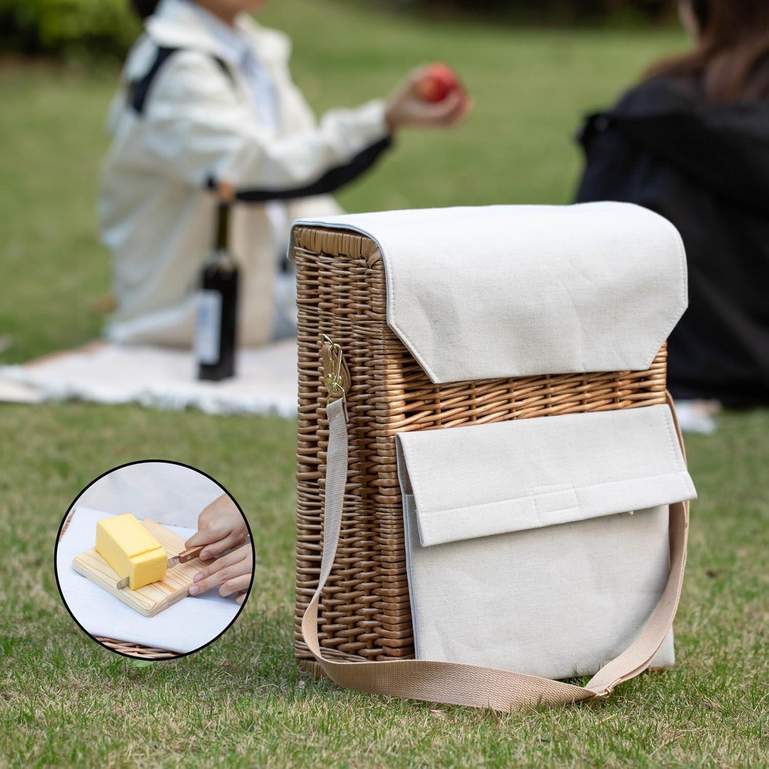 Cesta de Picnic de Mimbre Quickway con Tabla y Cuchillo