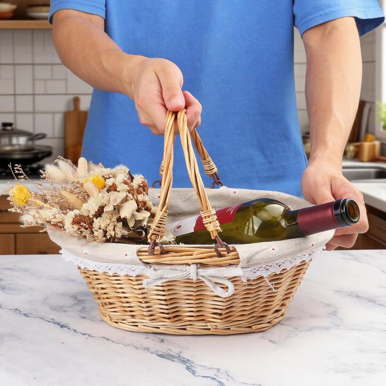 Cesta de Mimbre Natural Geytetqi 32 cm con Forro de Algodón