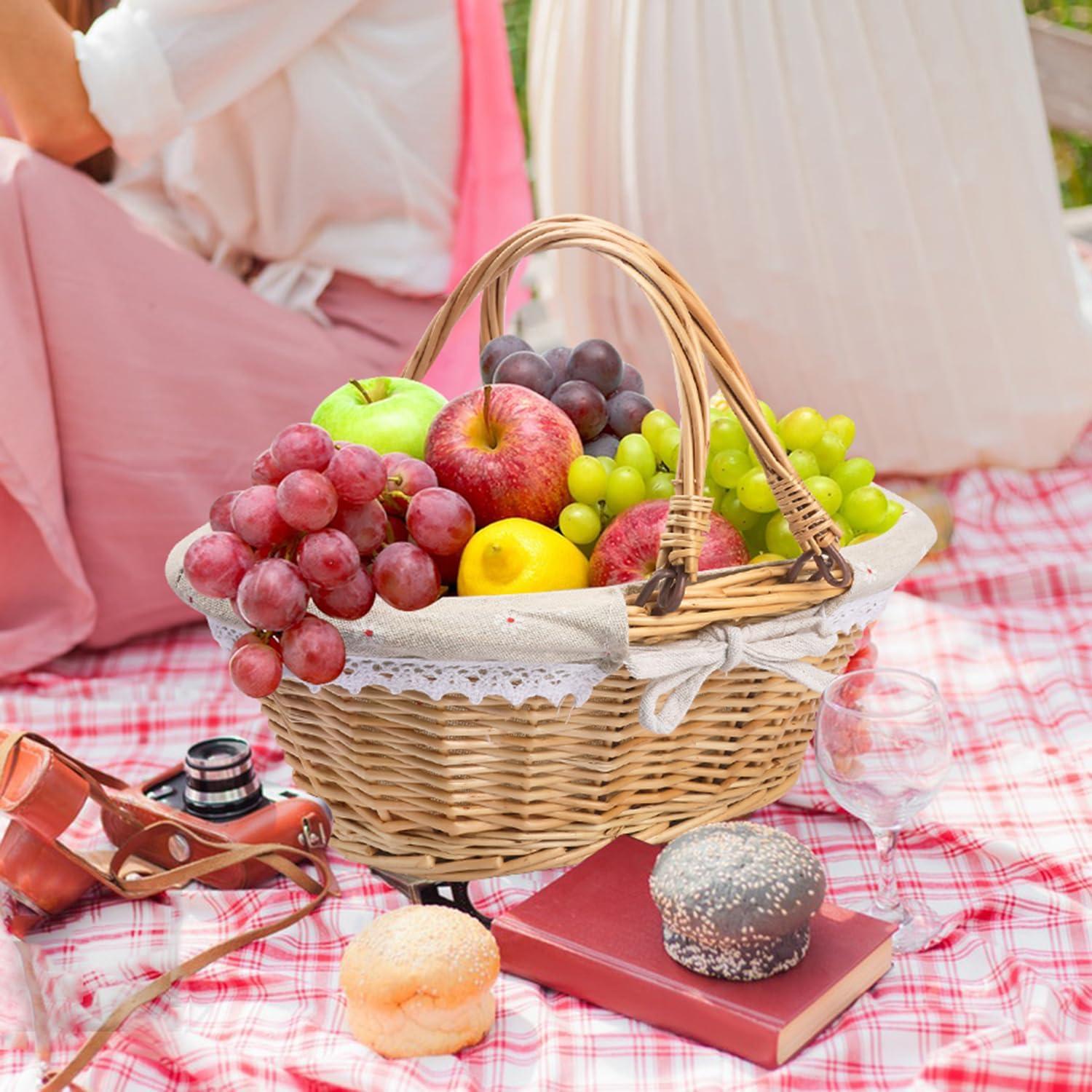 Cesta de Mimbre Natural Geytetqi 32 cm con Forro de Algodón