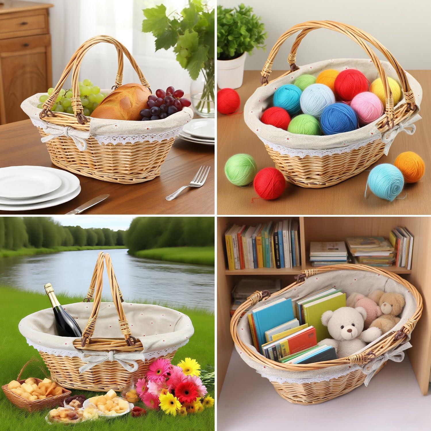 Cesta de Mimbre Natural Geytetqi 32 cm con Forro de Algodón