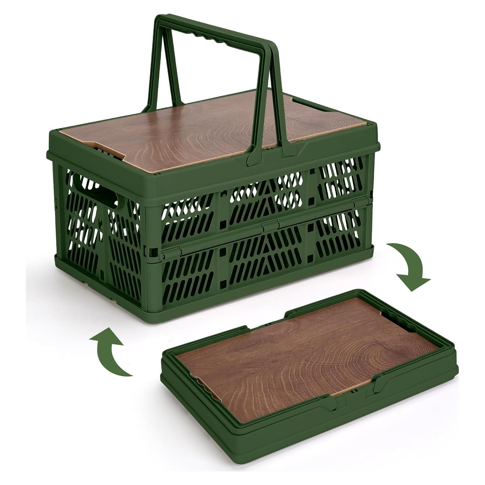Caja de Almacenamiento Plegable Yummy Sam 18L Verde con Tapa de Madera
