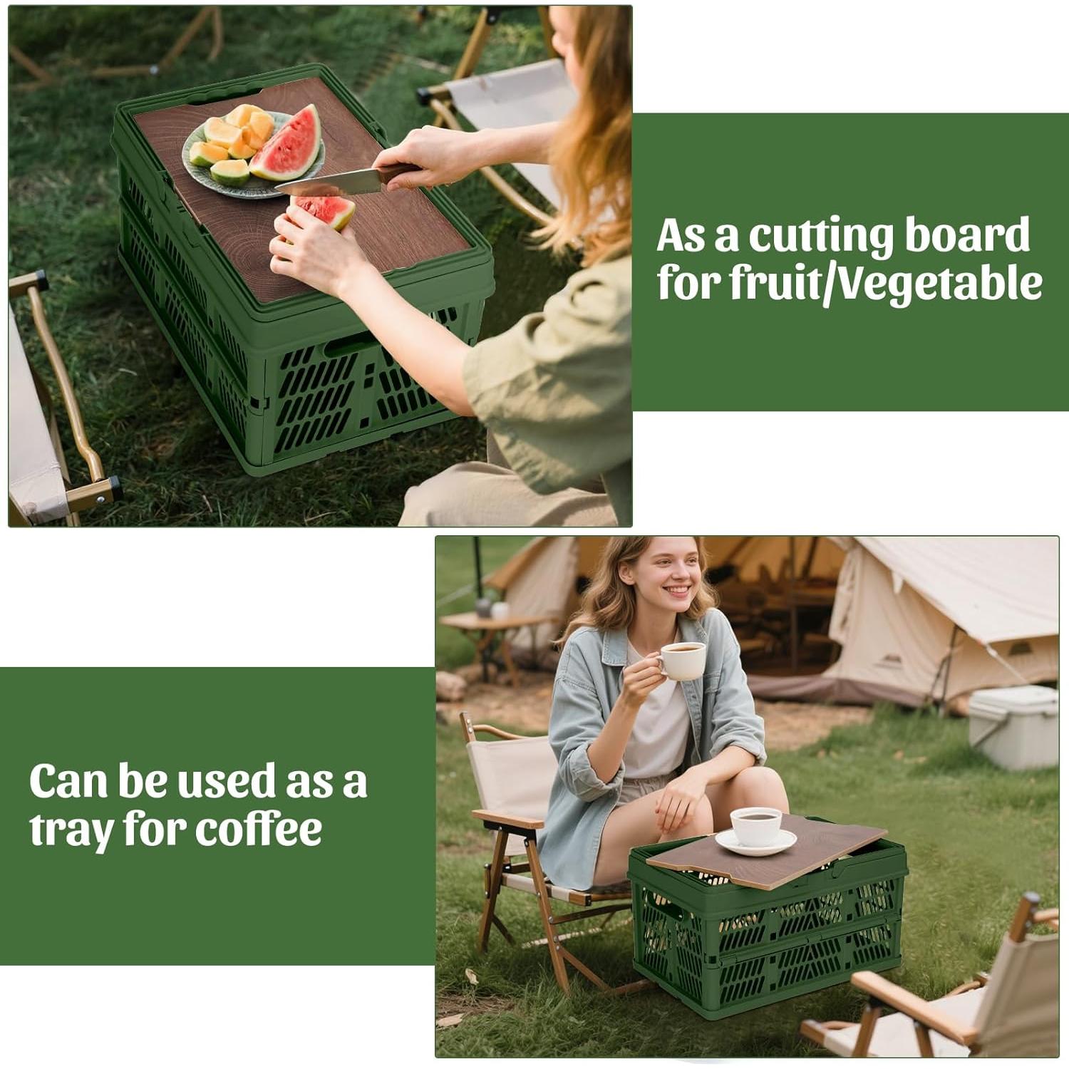 Caja de Almacenamiento Plegable Yummy Sam 18L Verde con Tapa de Madera