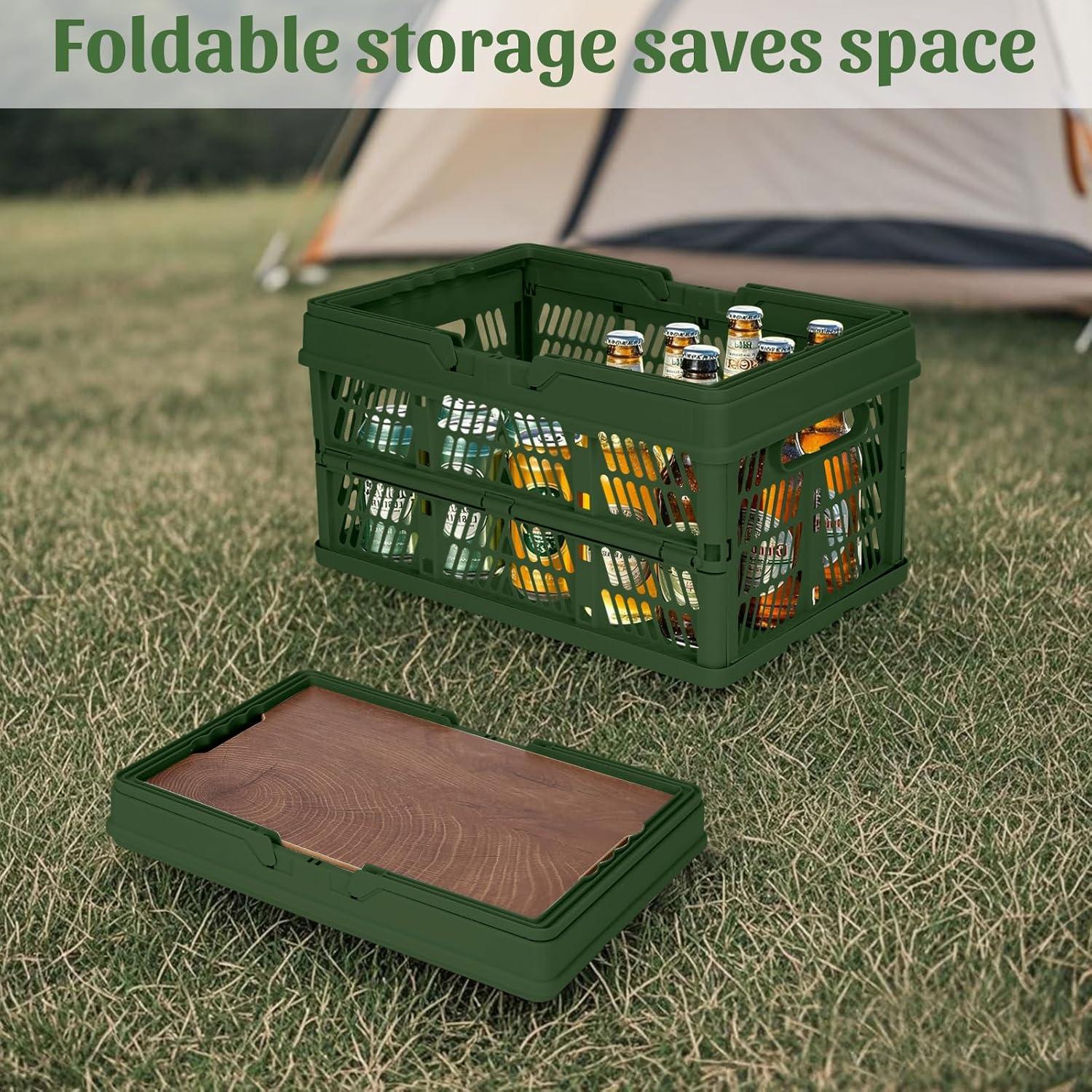 Caja de Almacenamiento Plegable Yummy Sam 18L Verde con Tapa de Madera