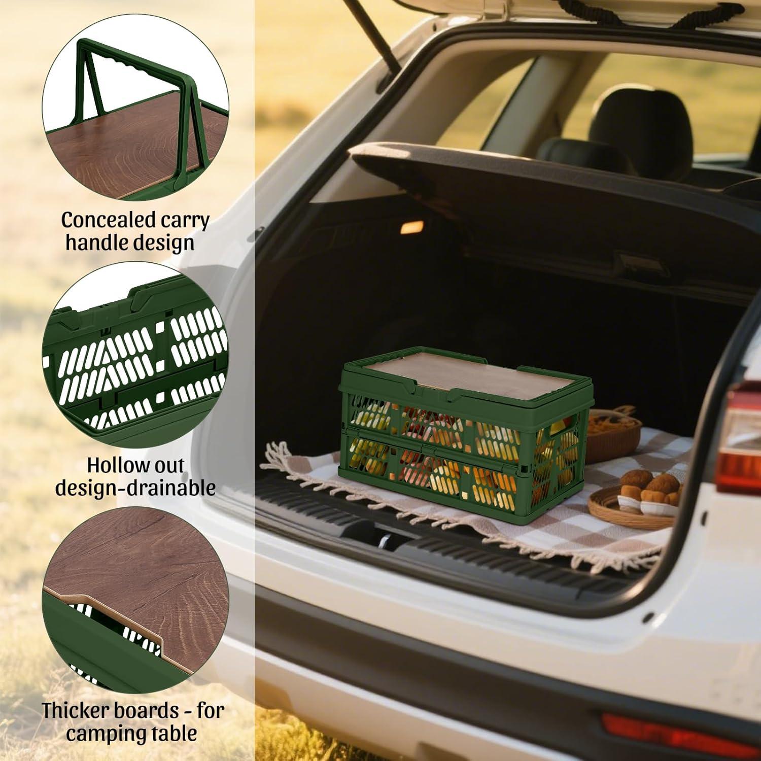 Caja de Almacenamiento Plegable Yummy Sam 18L Verde con Tapa de Madera