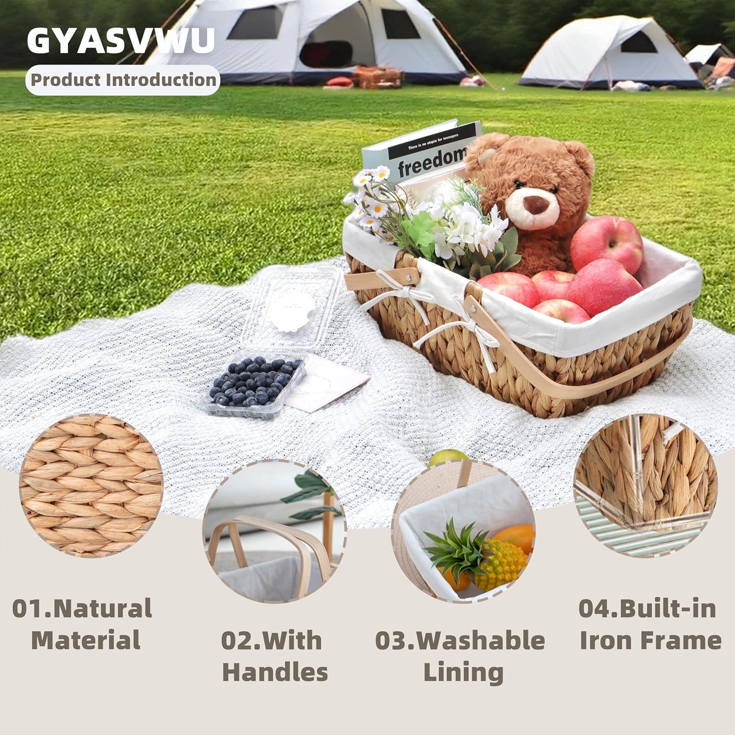 Cesta de Picnic de Juncos de Agua GYASVWU 38x25x18cm