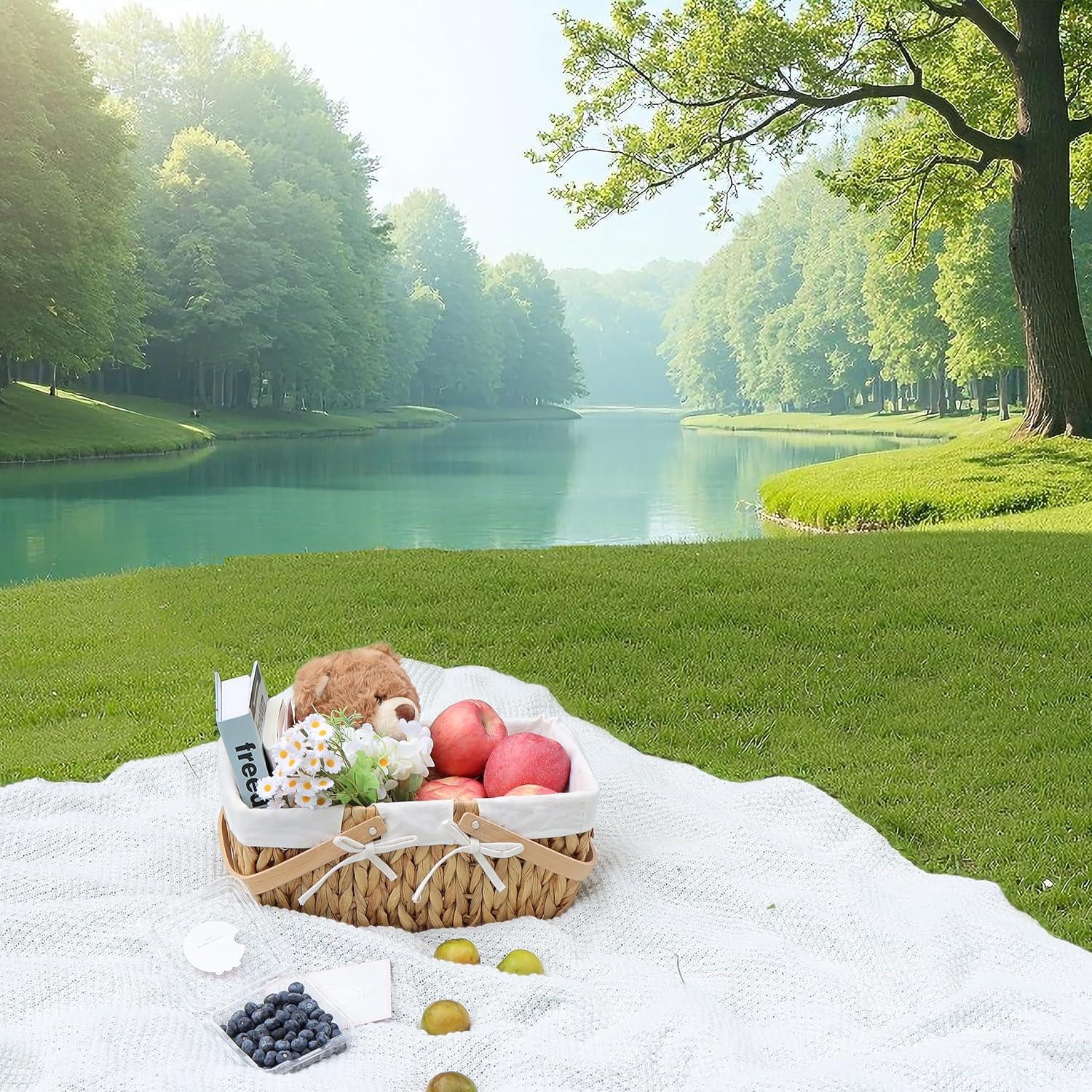 Cesta de Picnic de Juncos de Agua GYASVWU 38x25x18cm