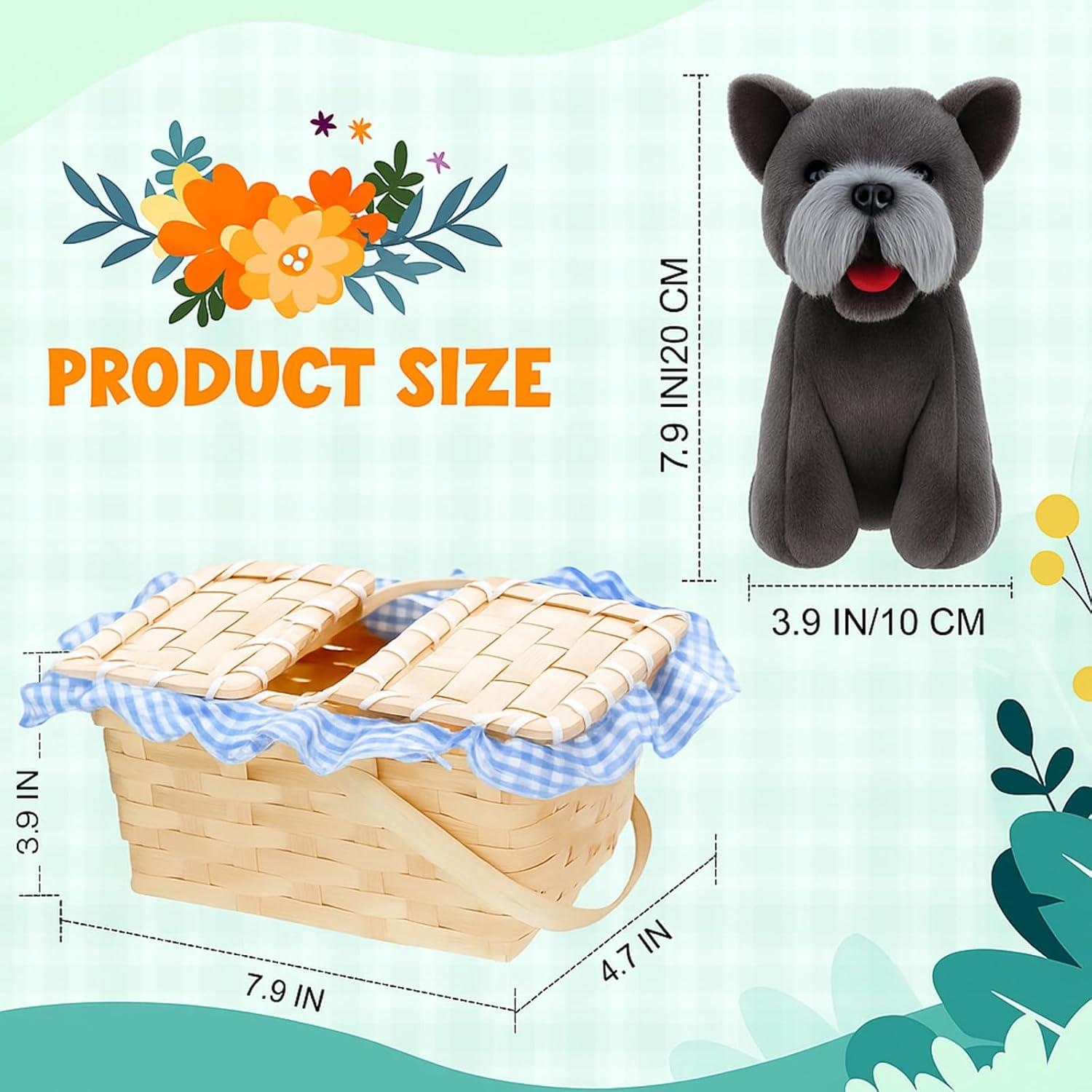 Cesta de Picnic con Perrito de Peluche Terrier - 20x12x10 cm