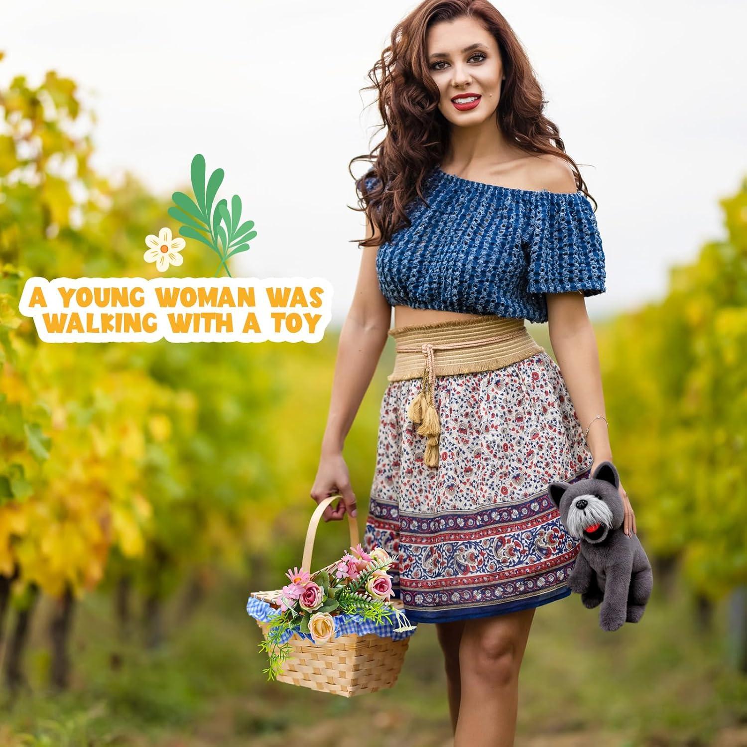 Cesta de Picnic con Perrito de Peluche Terrier - 20x12x10 cm