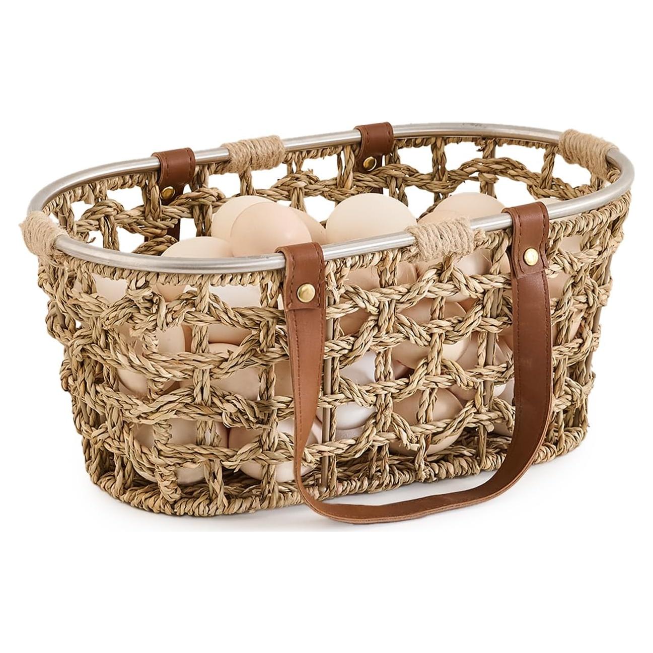 Cesta de Huevos LGENHOOM de Hierba Marina Natural Ovalada