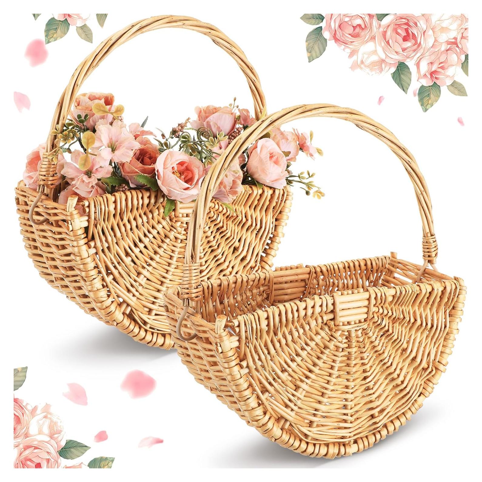 Cestas de Flores para Niña de Boda Willinglong 2 Pcs Ratán