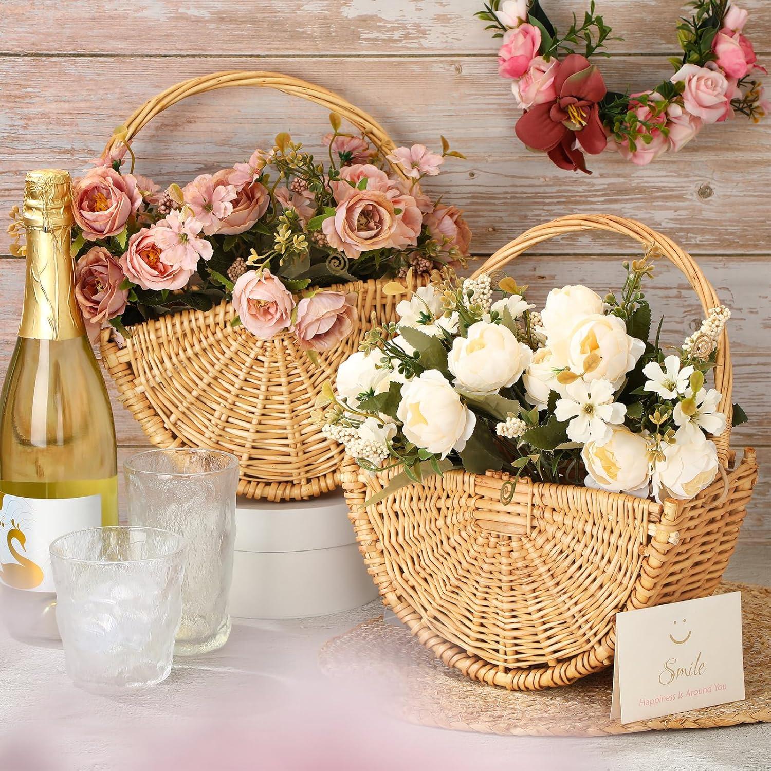 Cestas de Flores para Niña de Boda Willinglong 2 Pcs Ratán