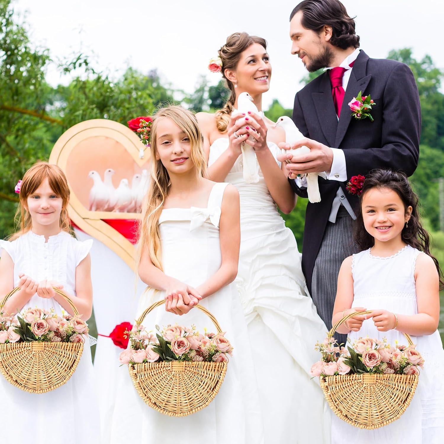 Cestas de Flores para Niña de Boda Willinglong 2 Pcs Ratán