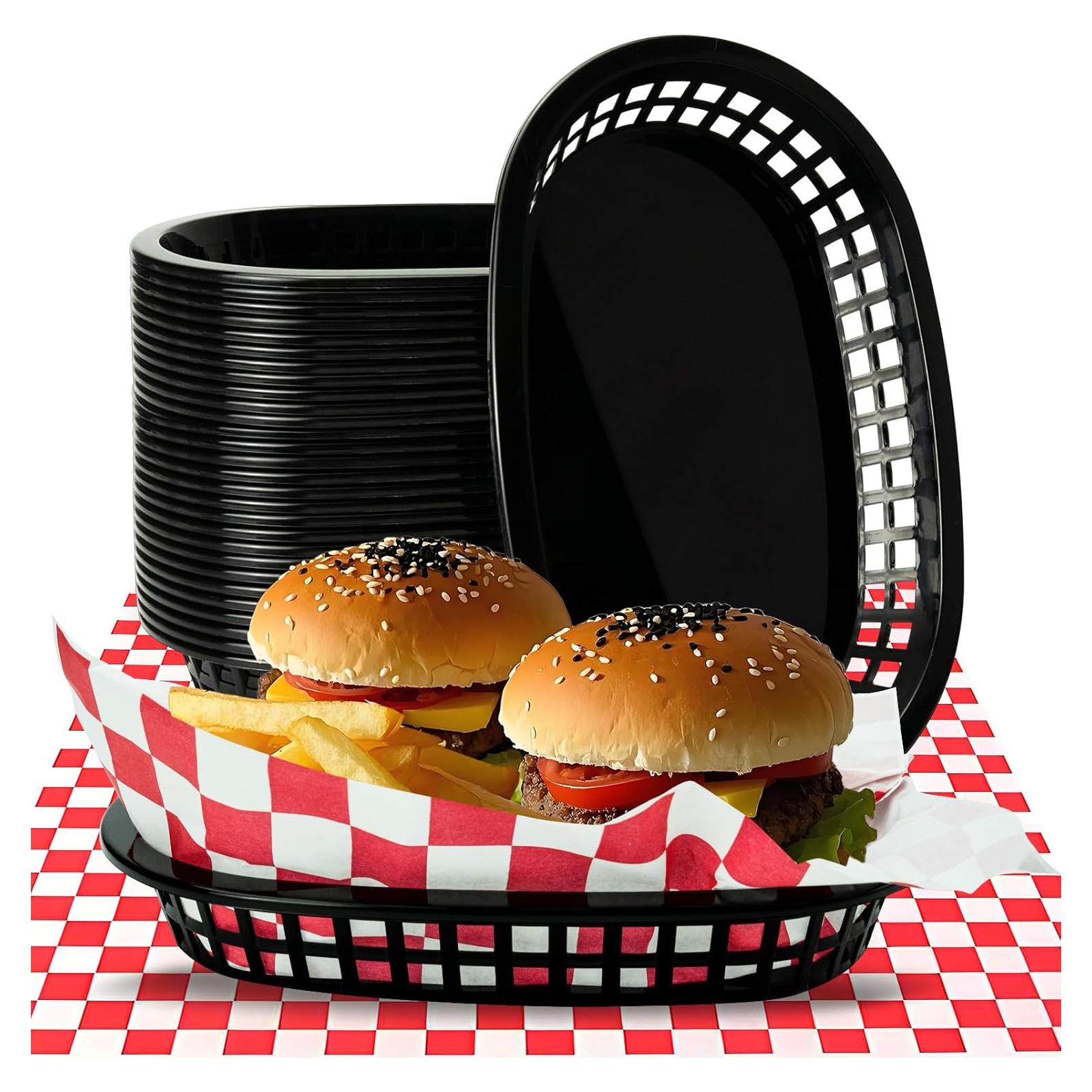 Set de 18 Cestas Ovaladas Negras Seuqhck con 100 Forros Rojos