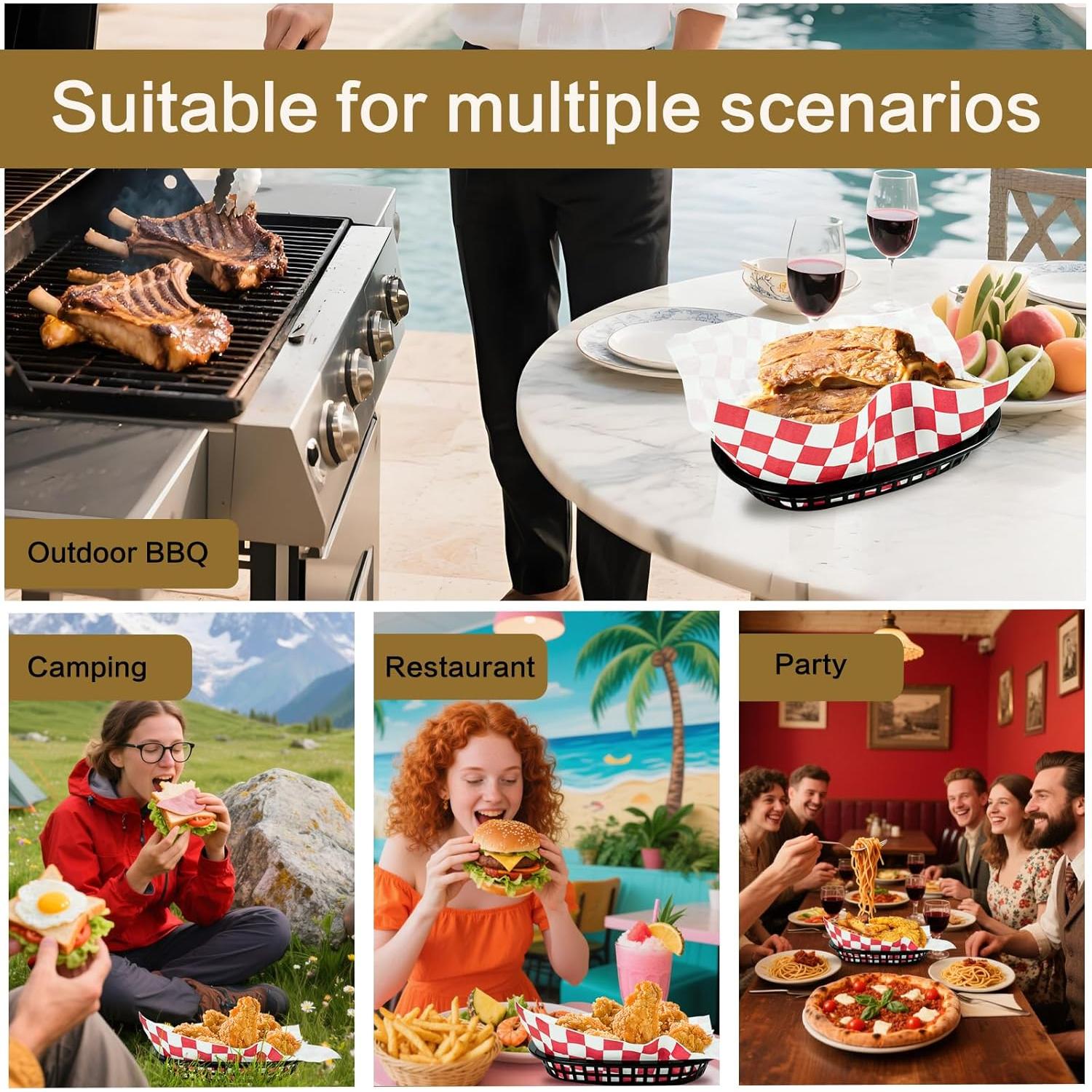 Set de 18 Cestas Ovaladas Negras Seuqhck con 100 Forros Rojos