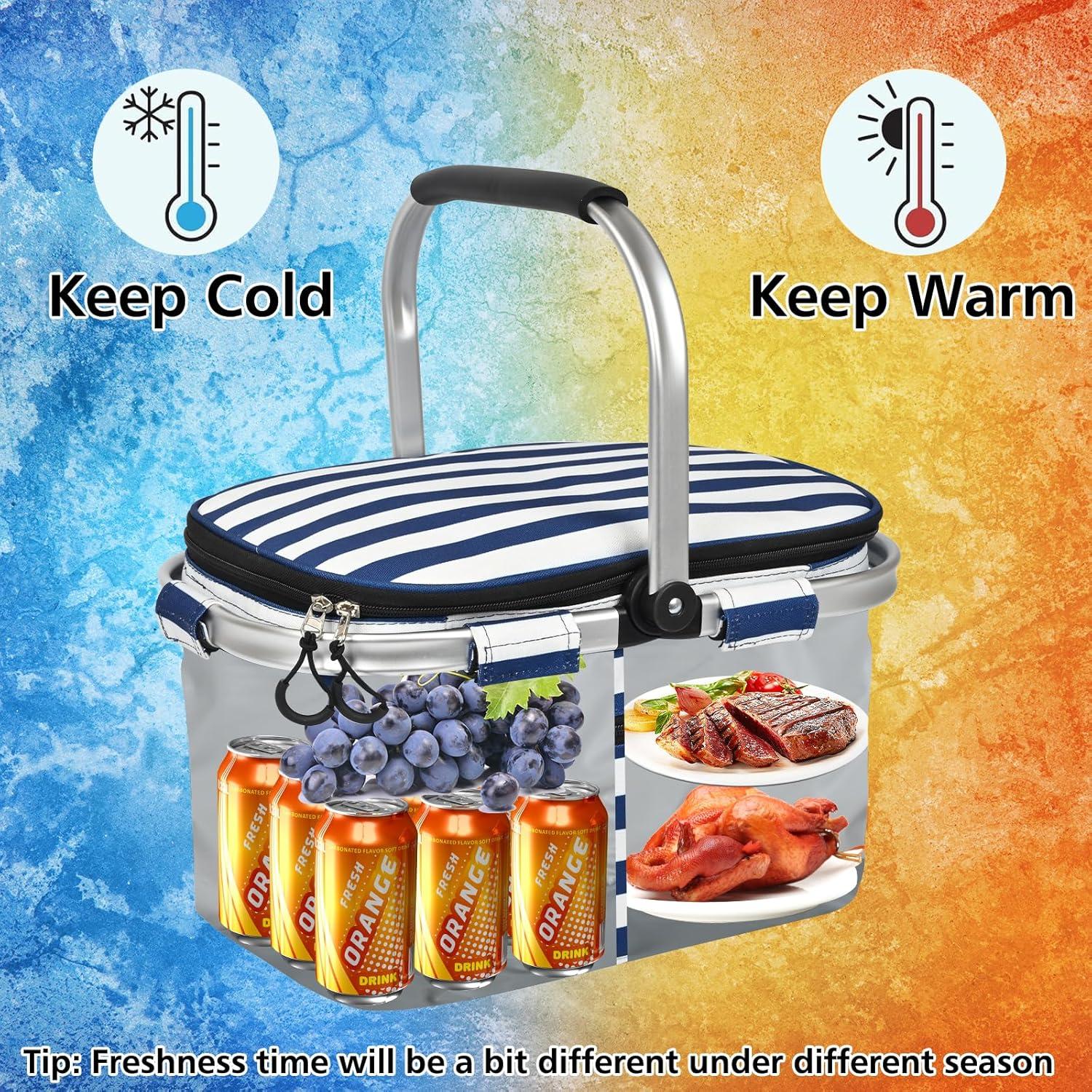 Cesta de Picnic Aislada LPEIEB 27L Multi-Bolsillo Plegable