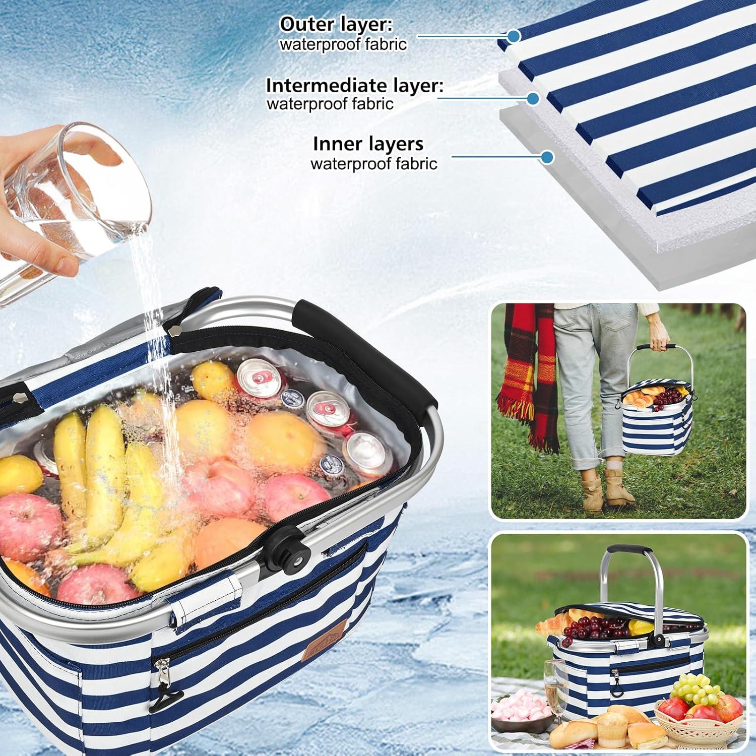Cesta de Picnic Aislada LPEIEB 27L Multi-Bolsillo Plegable