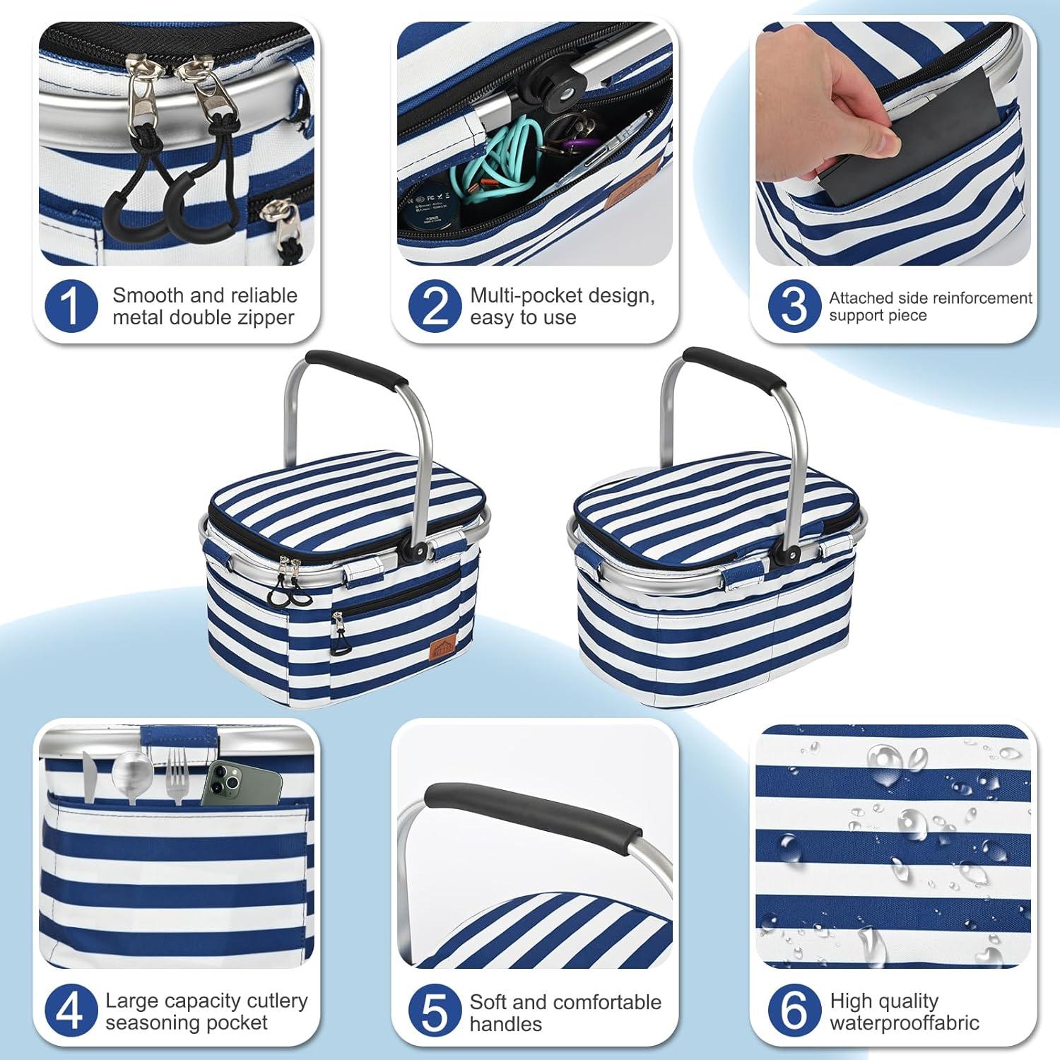 Cesta de Picnic Aislada LPEIEB 27L Multi-Bolsillo Plegable