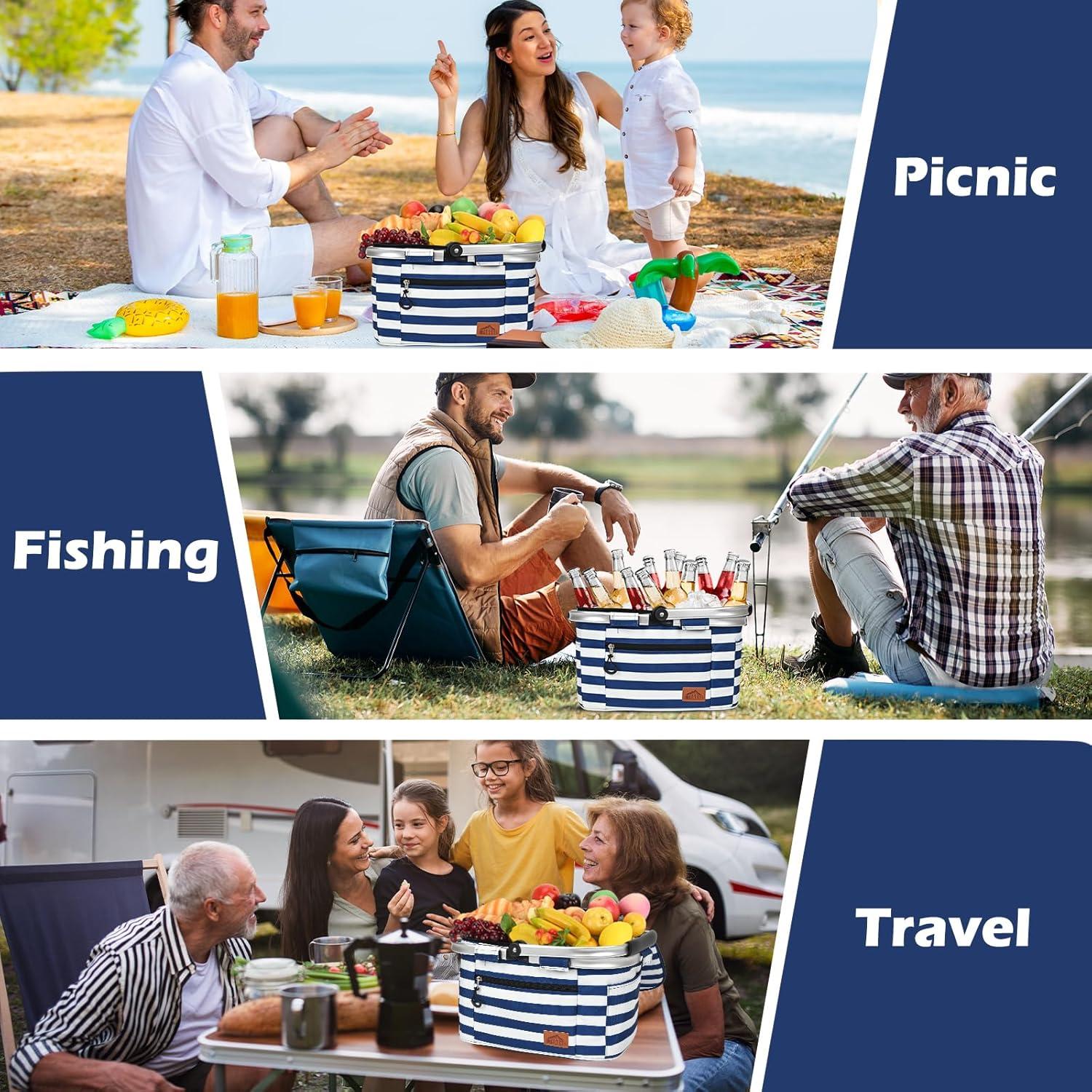 Cesta de Picnic Aislada LPEIEB 27L Multi-Bolsillo Plegable