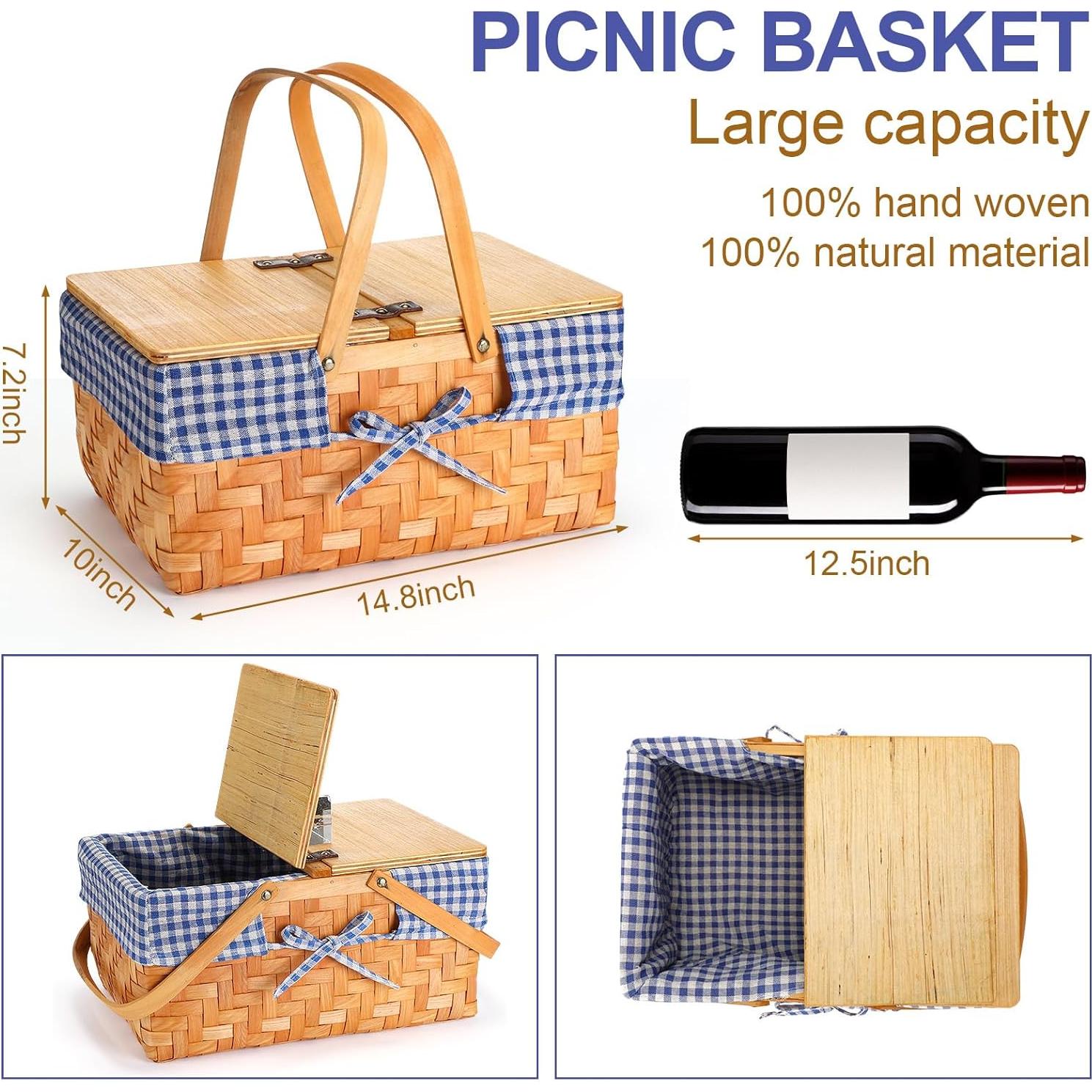 Kit de Picnic Blushtier con Cesta de Madera y Alfombra Impermeable