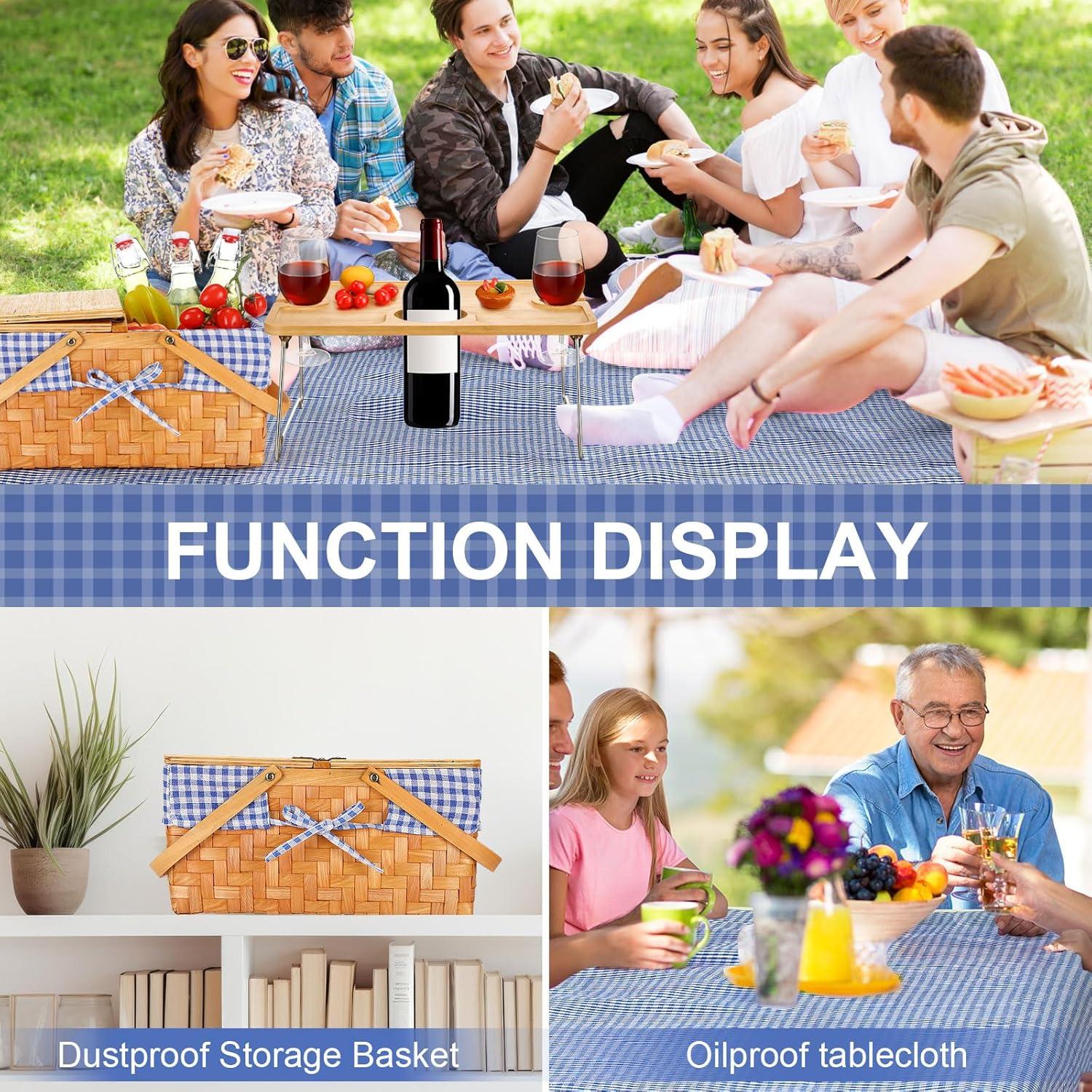 Kit de Picnic Blushtier con Cesta de Madera y Alfombra Impermeable