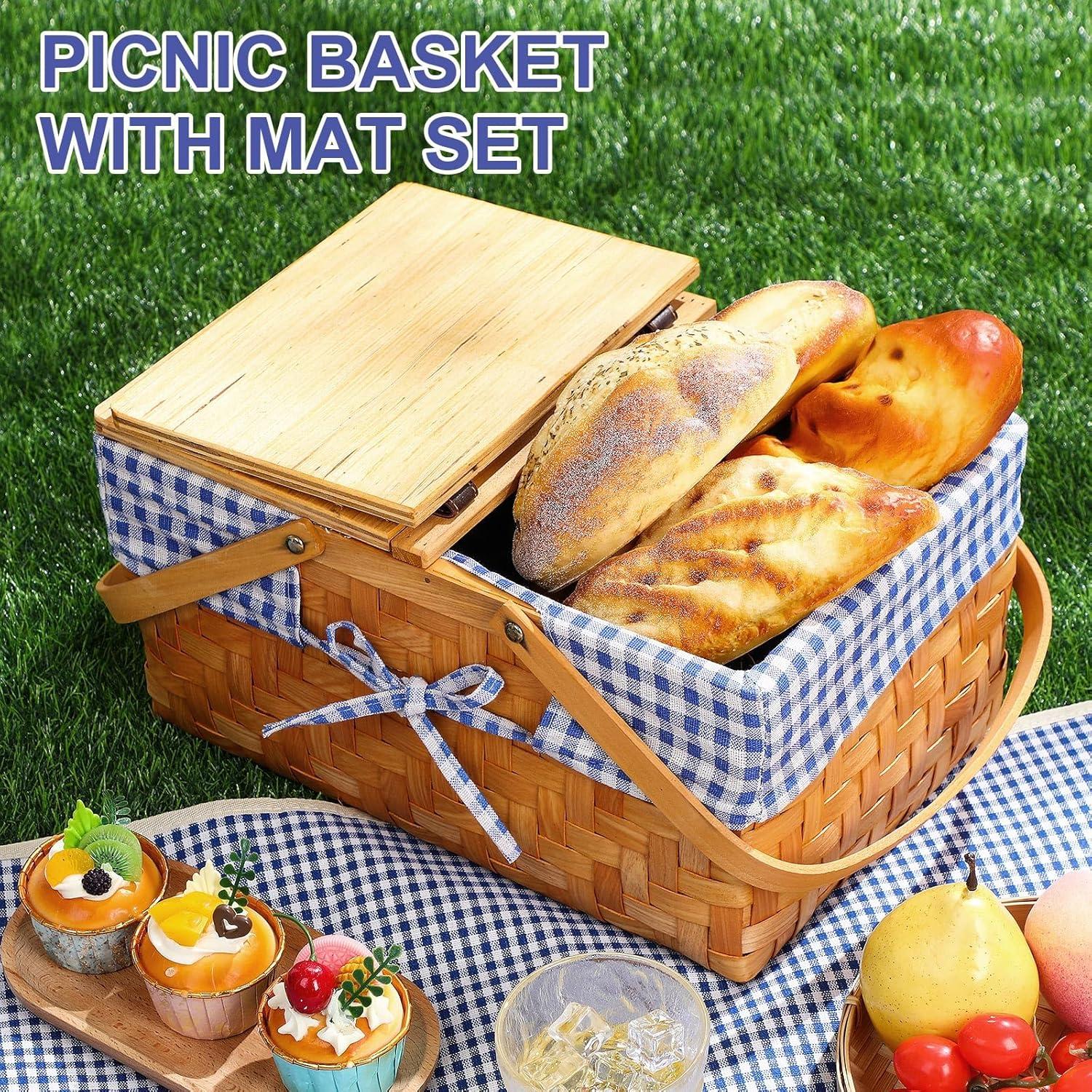 Kit de Picnic Blushtier con Cesta de Madera y Alfombra Impermeable