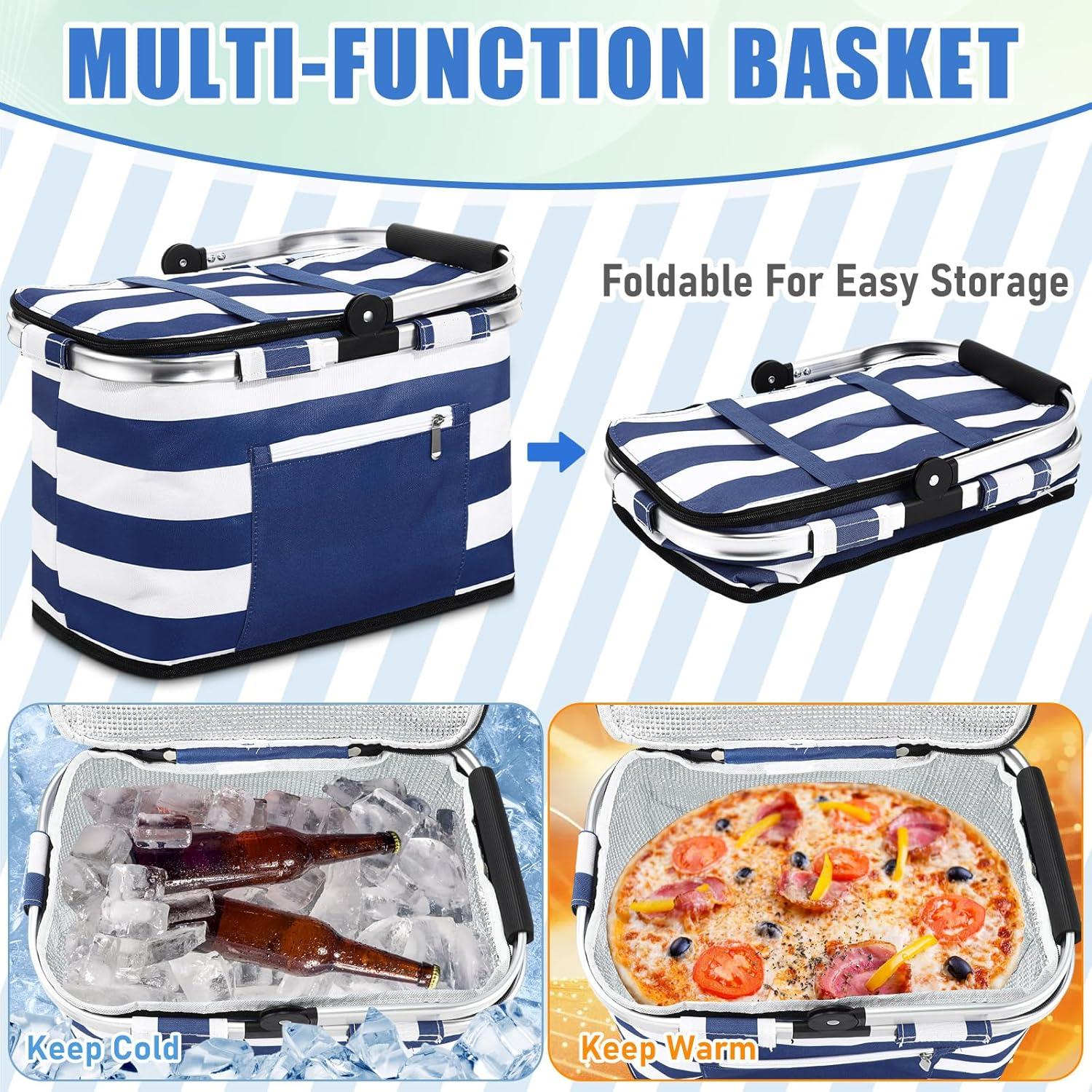 Canasta de Picnic Aislada 35L Teenyyou Rayas Azules Plegable