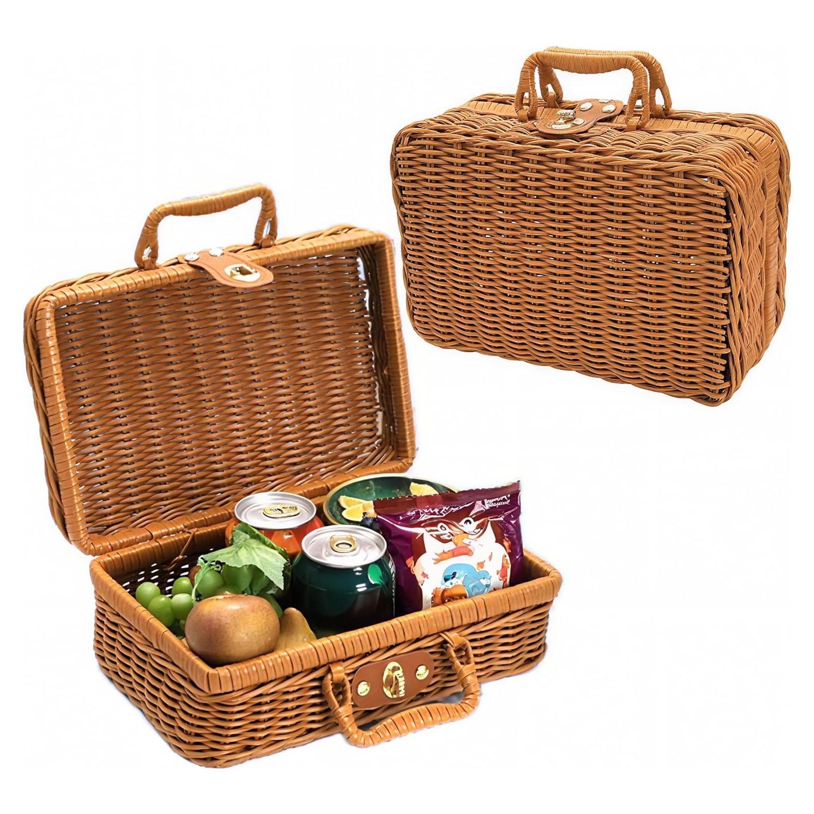 Cesta de Picnic de Mimbre Covzoe 26.7x18x11.4 cm Vintage