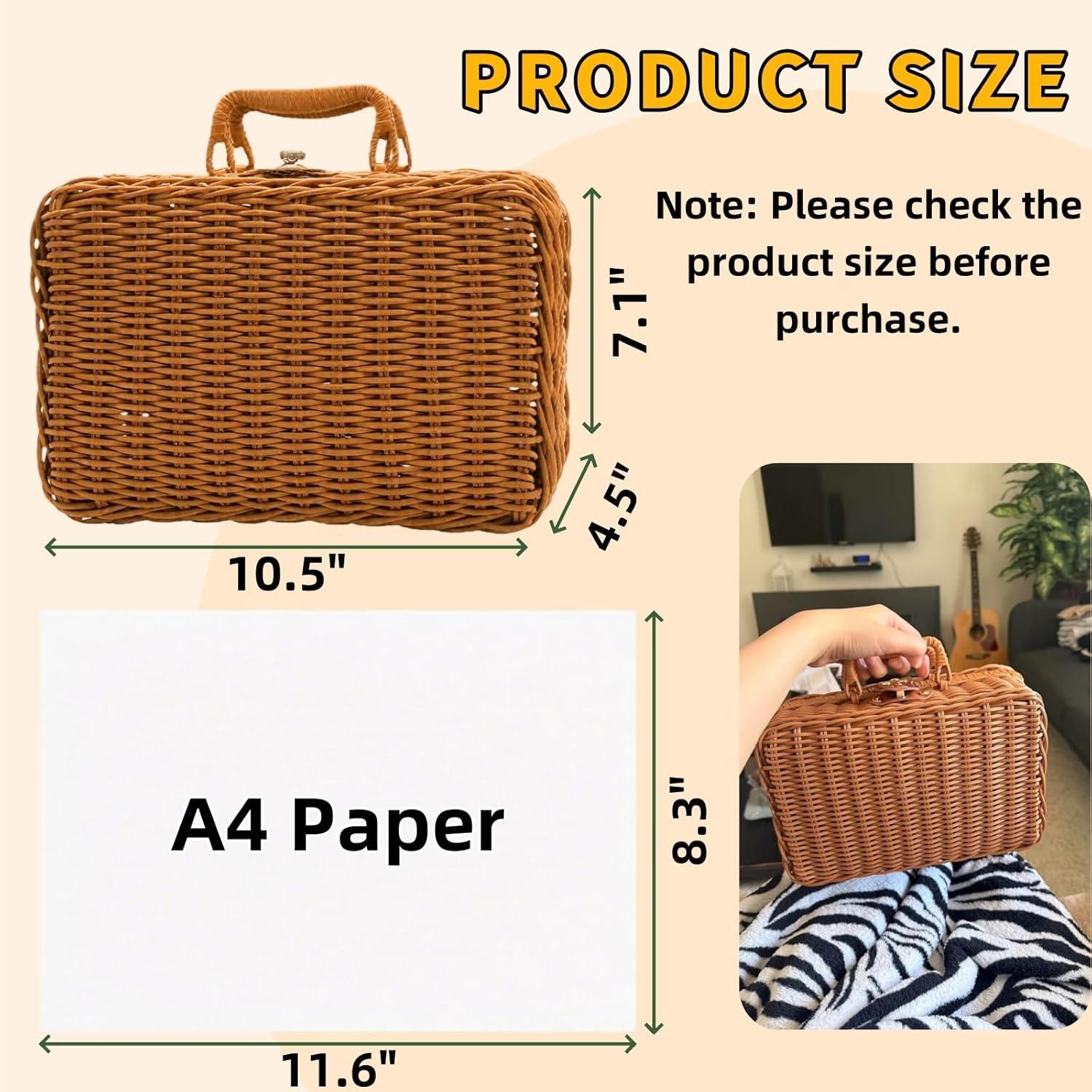 Cesta de Picnic de Mimbre Covzoe 26.7x18x11.4 cm Vintage