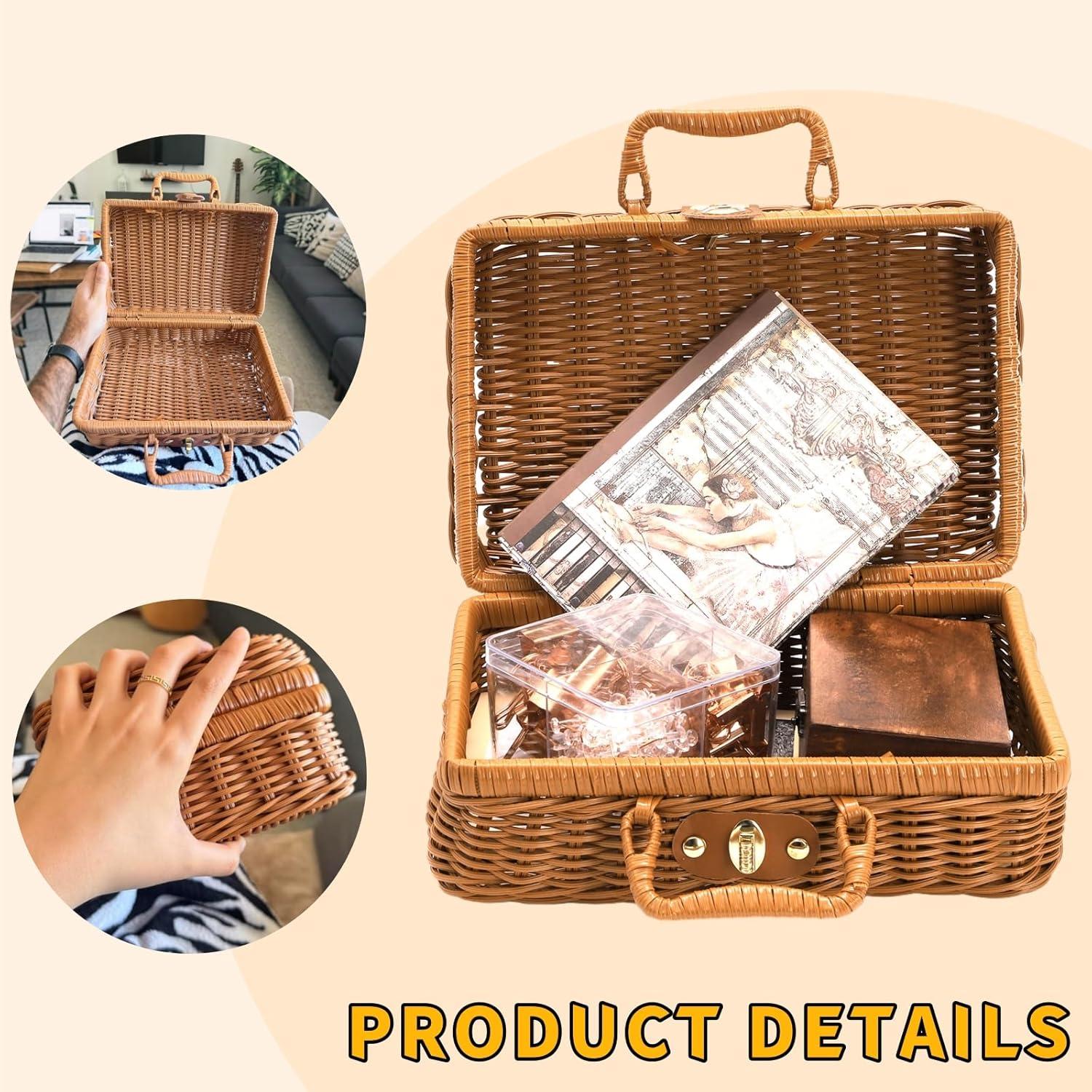 Cesta de Picnic de Mimbre Covzoe 26.7x18x11.4 cm Vintage