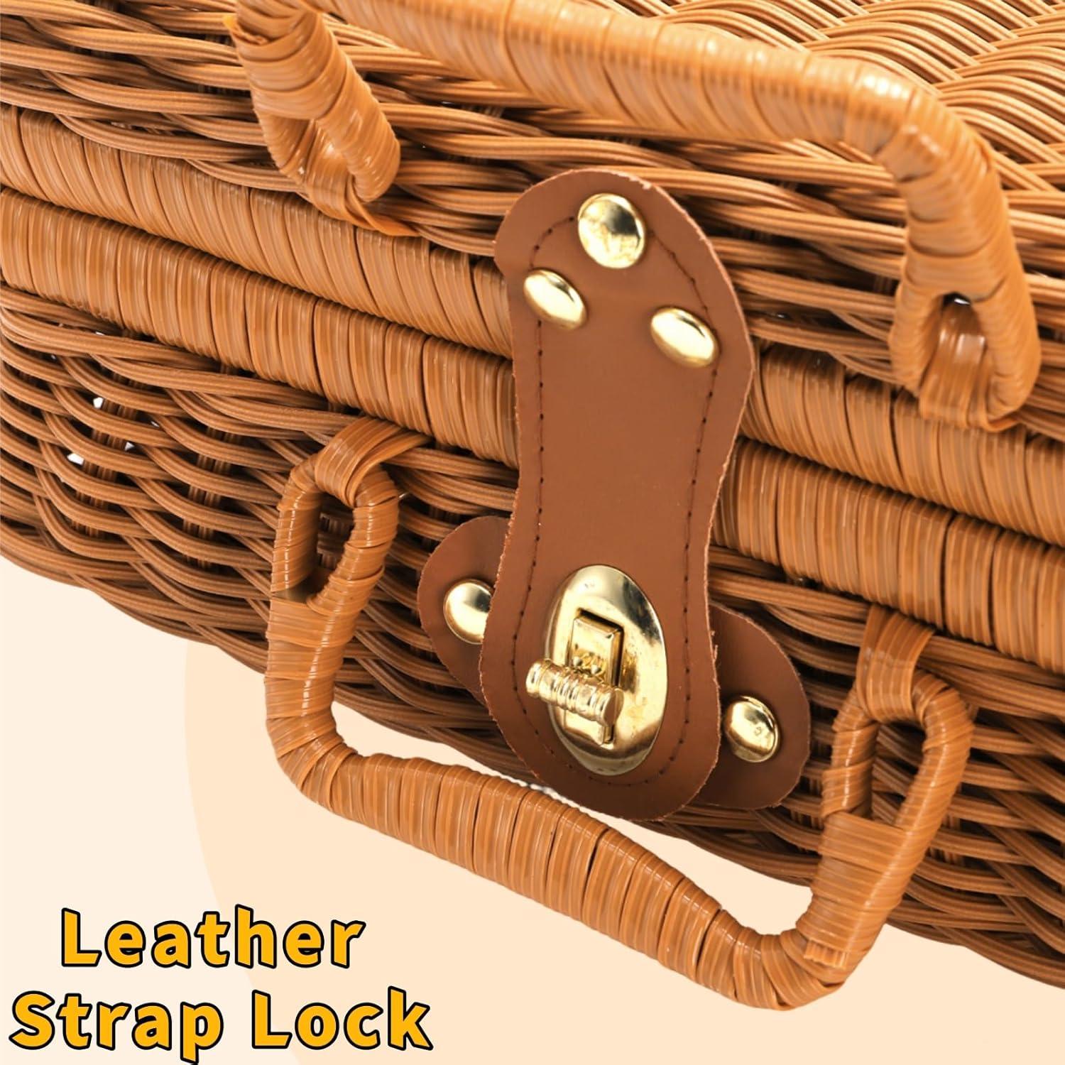 Cesta de Picnic de Mimbre Covzoe 26.7x18x11.4 cm Vintage