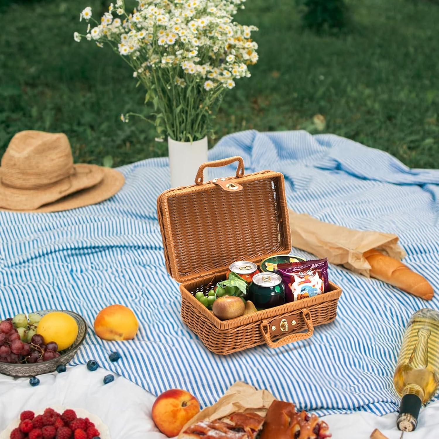 Cesta de Picnic de Mimbre Covzoe 26.7x18x11.4 cm Vintage