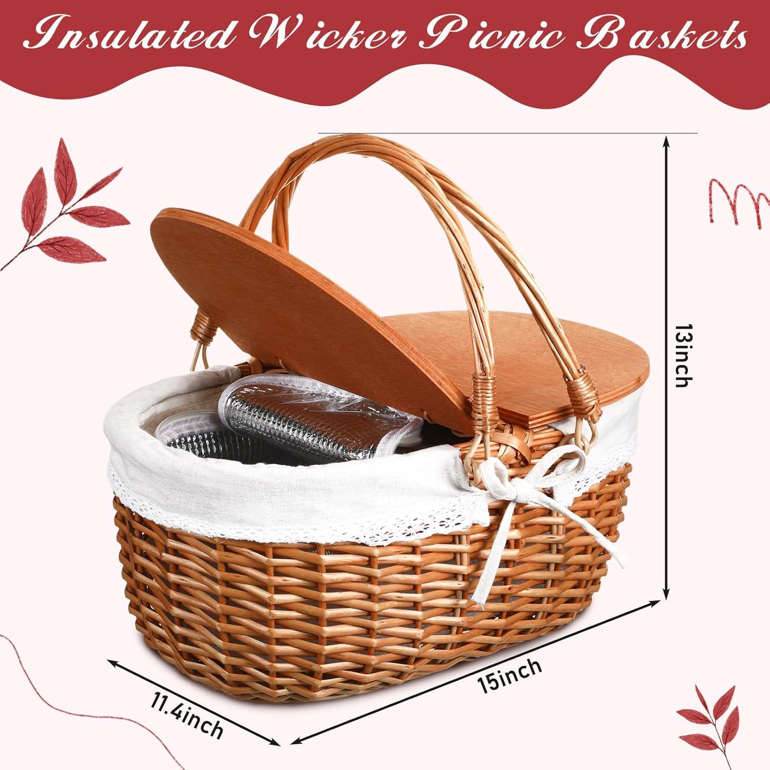 Cesta de Picnic Aislada de Mimbre DoubleFill 38x29x33cm Blanca