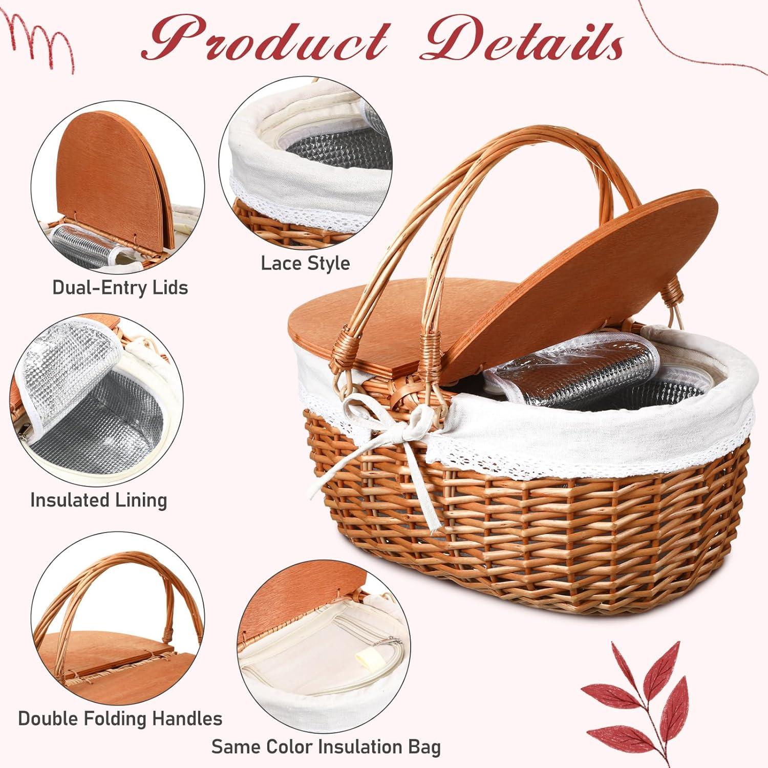 Cesta de Picnic Aislada de Mimbre DoubleFill 38x29x33cm Blanca