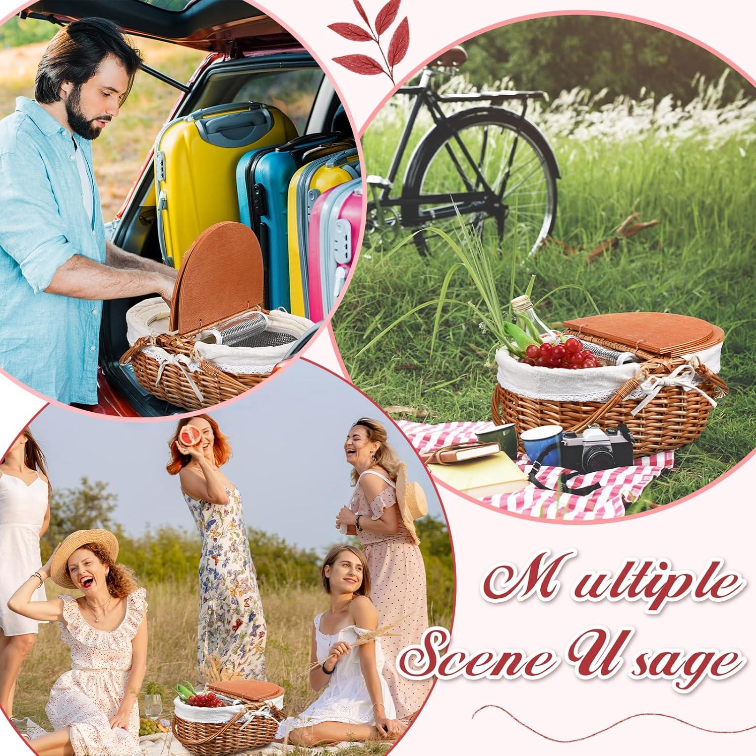 Cesta de Picnic Aislada de Mimbre DoubleFill 38x29x33cm Blanca