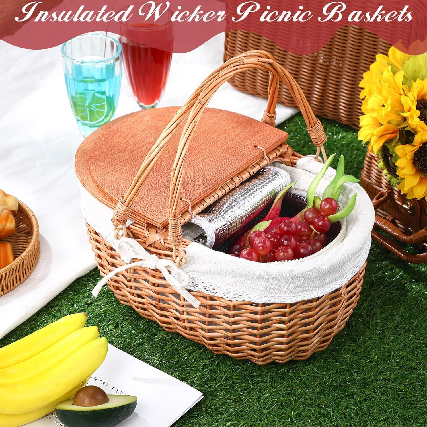 Cesta de Picnic Aislada de Mimbre DoubleFill 38x29x33cm Blanca