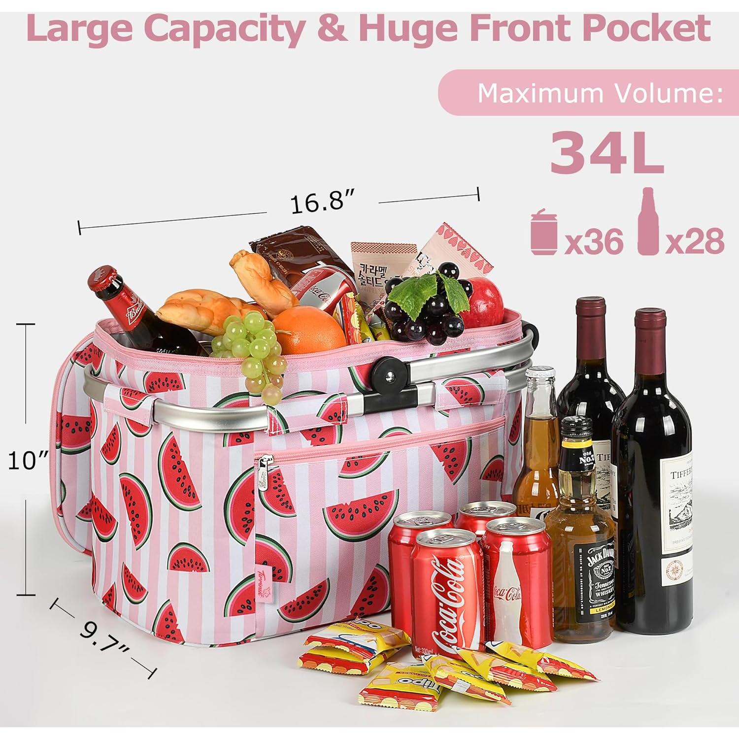 Cesta de Picnic Aislada Tirrinia 34L Rosa Resistente al Agua